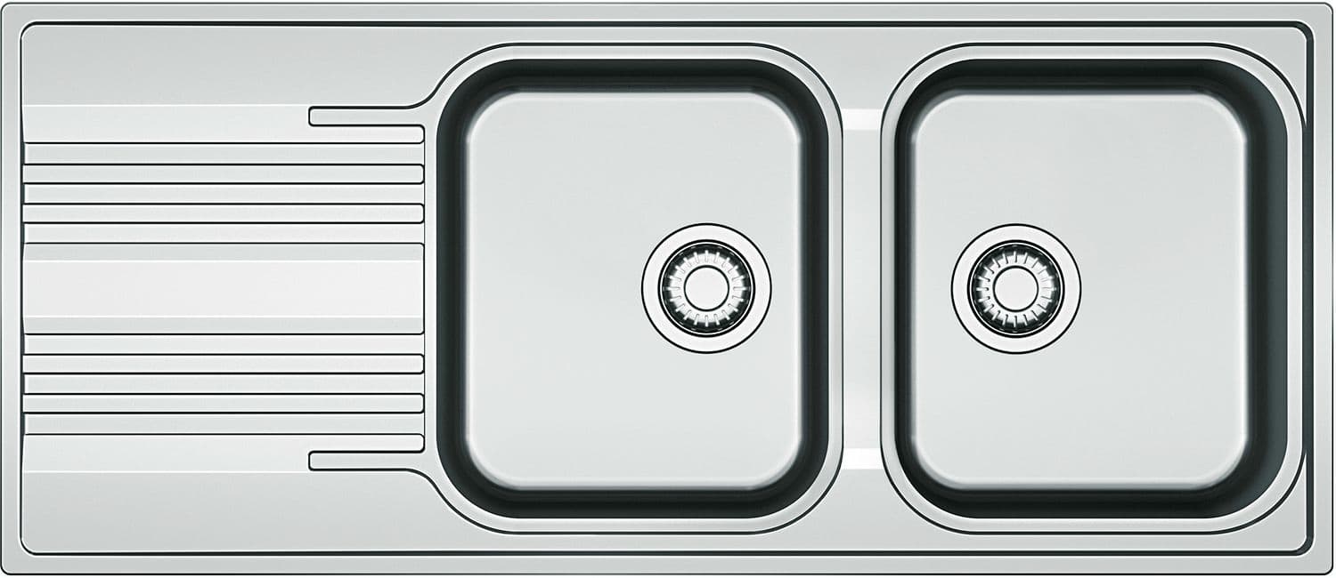 INBOUW SPOELTAFEL SMART FRANKE 2 BAKKEN+VERLEK 116X50 INCLUSIEF AFLOOPSYSTEEM OMKEERBAAR vue 1
