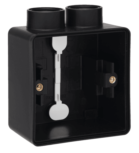 Splashproof single surface-mounting box with one double M20 input for one function, black vue 1