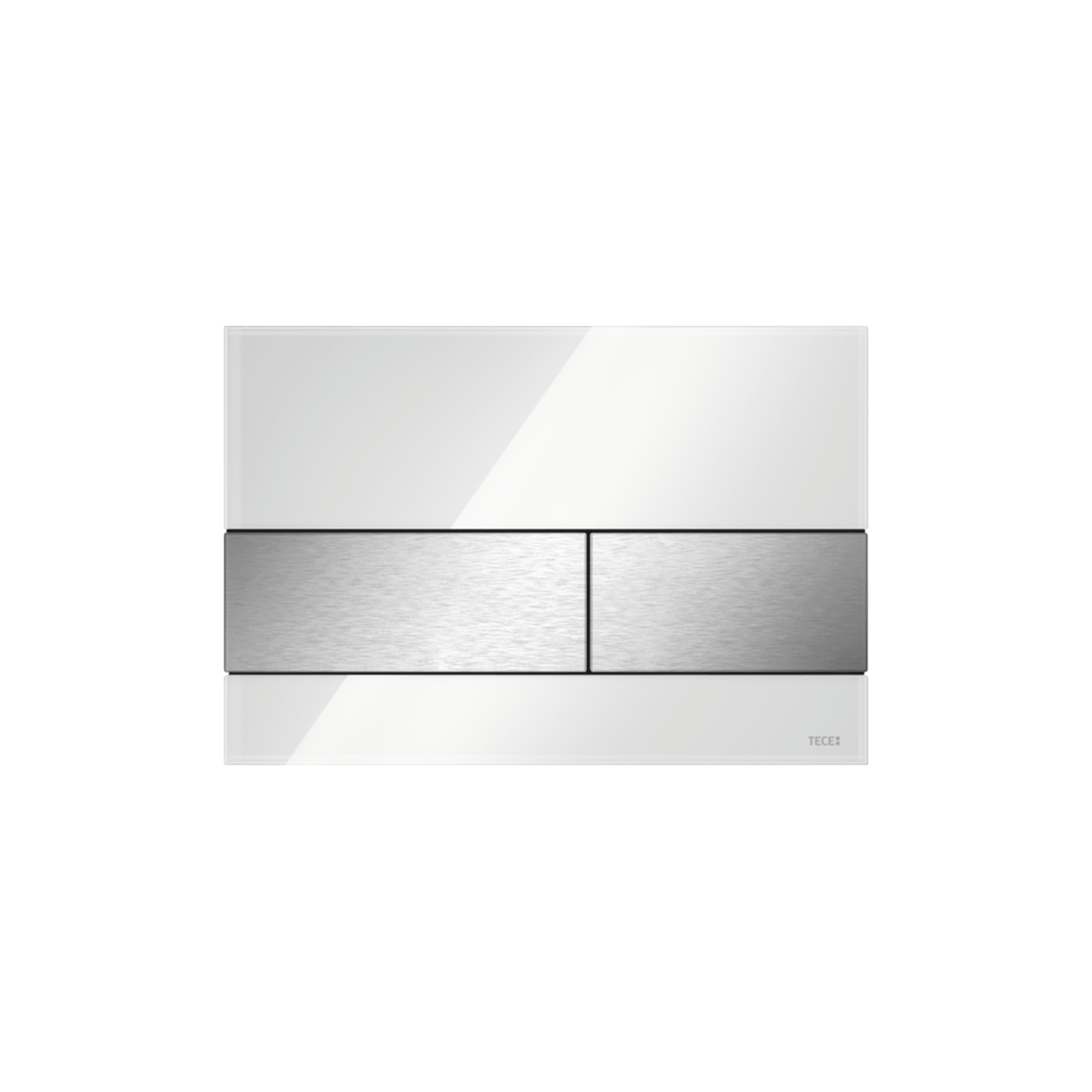 TECESQUARE WC-BEDIENINGSPLAAT VAN GLAS VOOR DUOSPOELTECHNIEK, GLAS GLANZEND WIT, TOETSEN GEBORSTELD RVS (MET ANTI-VINGERPRINT) vue 1