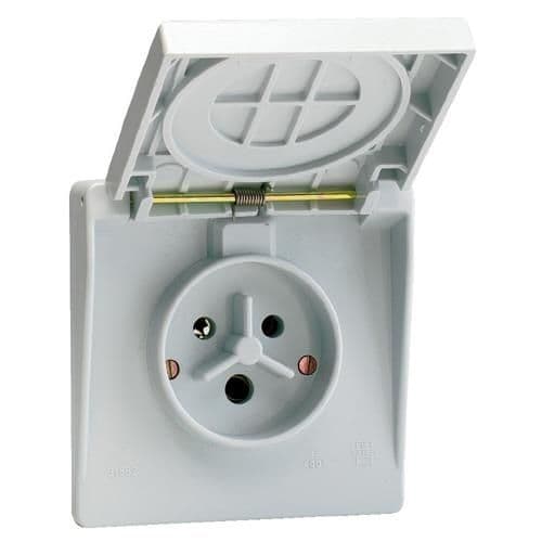 Waterdichte contactdoos 2 polig + A 32A IP44 Grijs vue 1