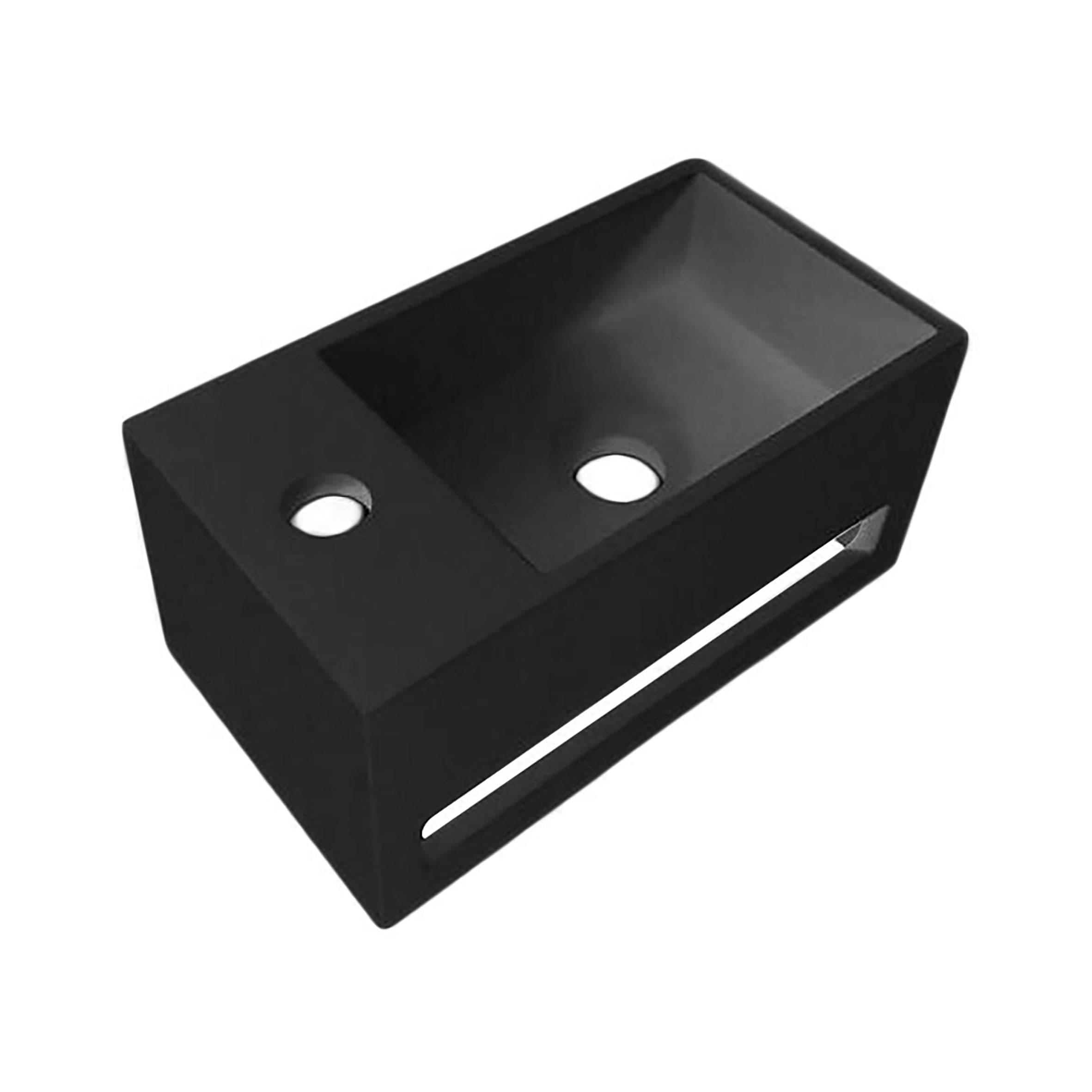 LAVABO EN SOLID SURFACE AVEC PORTE-SERVIETTE + TROU ROBINET À GAUCHE (35.8X20.5X15.7CM) - NOIR vue 1