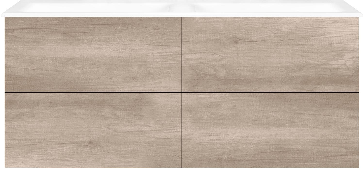 ONDERBOUW COFFEE 4 LADES 140 DUO EIKEN DECOR FLANEL +DUBBELE WASTAFEL PORSELEIN ZONDER KRAANGAT WIT