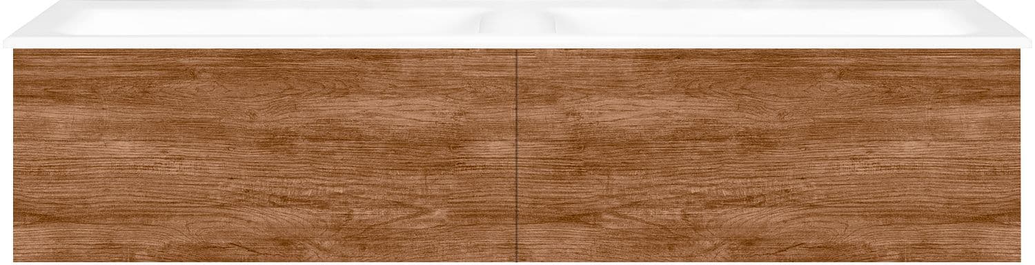 ONDERBOUW COFFEE 2 LADES 140 DUO TEAKHOUT DECOR KANEEL +DUBBELE WASTAFEL PORSELEIN ZND.KRAANGAT WIT