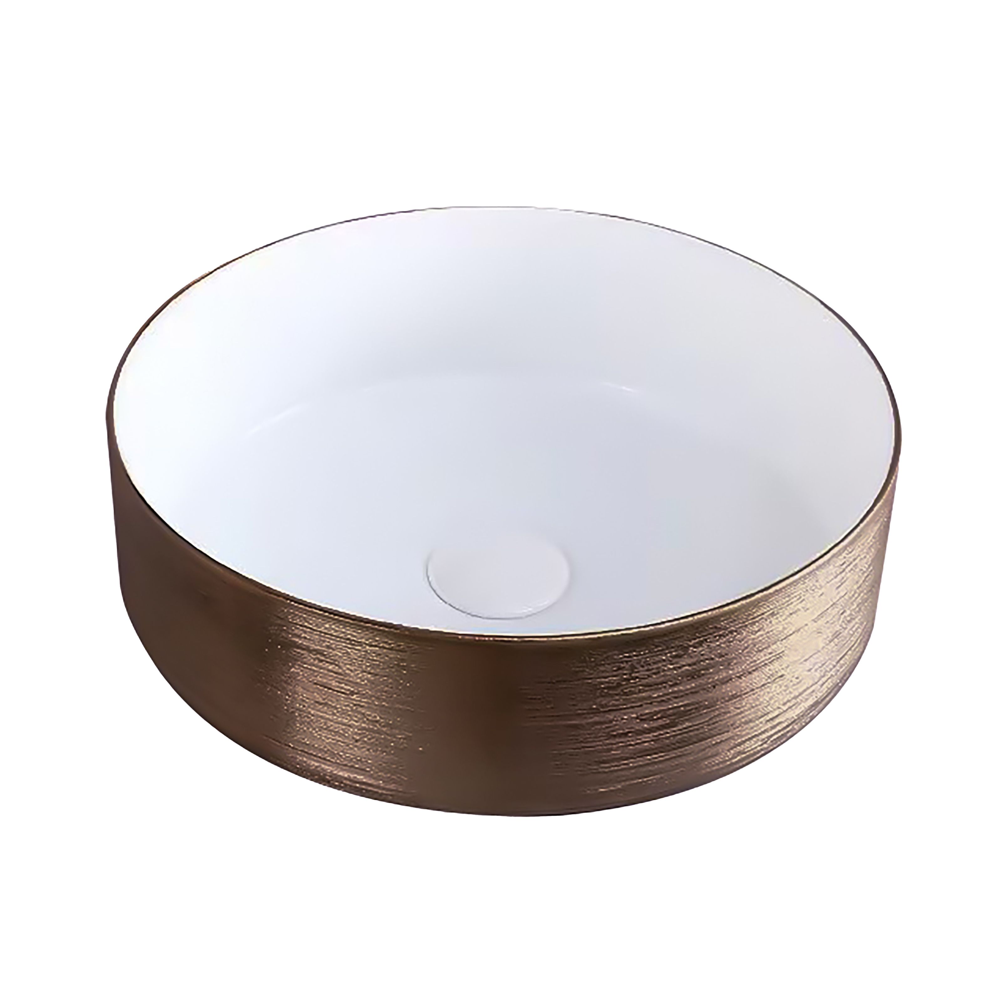 Aloni Turo Lavabo Avec Relief - À Poser – Sans Trop-plein – Sans Trou DE Robinet – Céramique – 36×12×36 CM – Cuivre Brossé/blanc Brillant