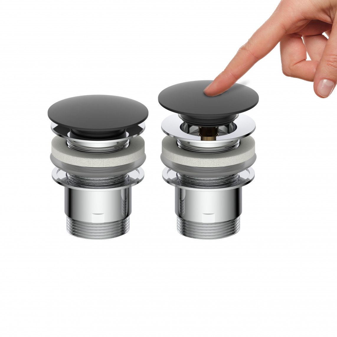 98807420 Design-drain valve, cap, black matt, 1 1/4" x 65 mm, with overflow vue 5