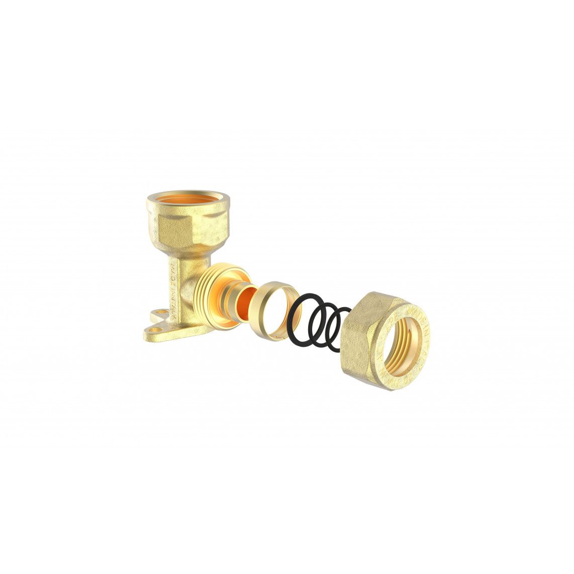 988909155 Elbow wall plate, brass, 16 mm x 1/2" female, clamp fitting for multilayer pipe vue 3