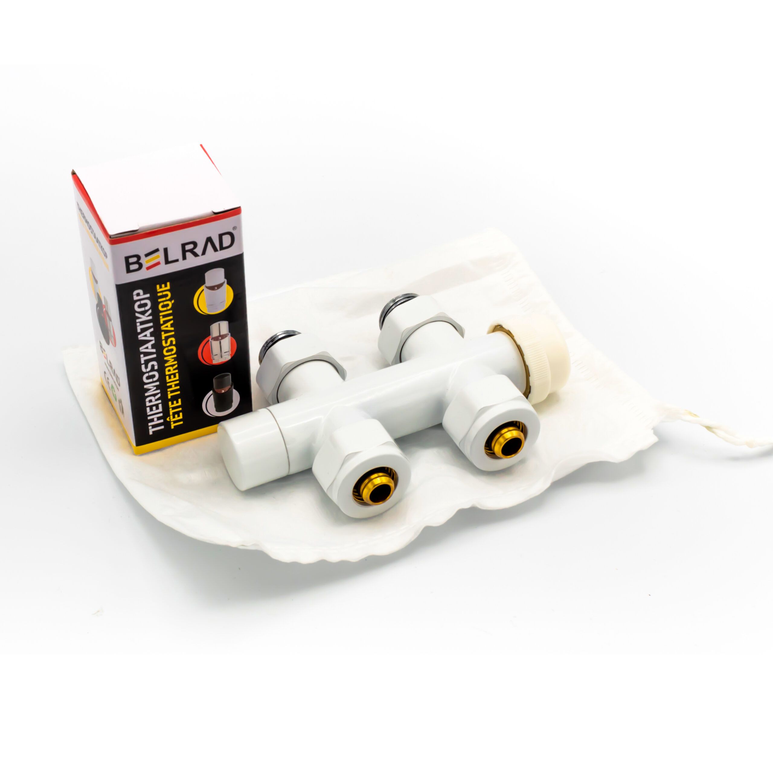 BELRAD VANNE DE RADIATEUR – DESIGN – THERMOSTATIQUE – RACCORDEMENT CENTRAL – DROIT - RACCORDEMENT AU SOL – BLANC BRILLANT vue 2