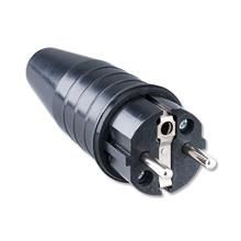 Fiche mâle caoutchouc Noire 2 pôles + T 16A IP44