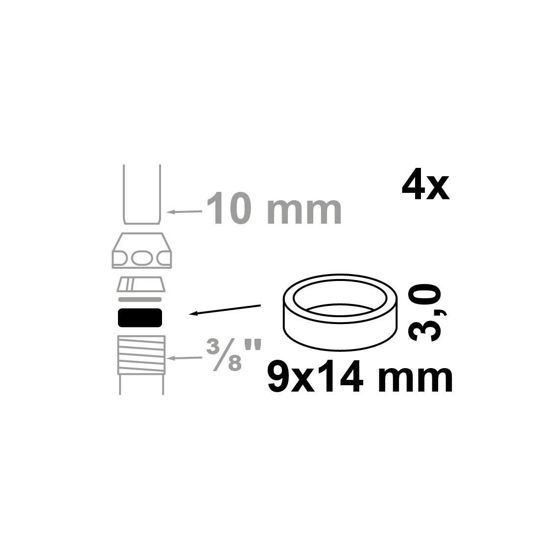 98697010 knelafdichting, Silicone, 9 x 14 x 3 mm, voor 3/8" x 10 mm (4x) vue 2