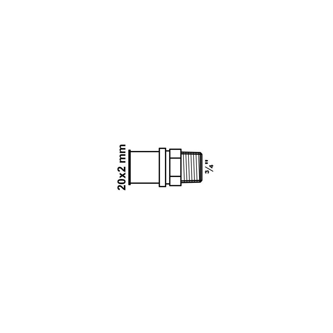988712355 MS overgangsstuk, blanco, 20 mm x 3/4"BU, persfitting voor meerlagen buis vue 4