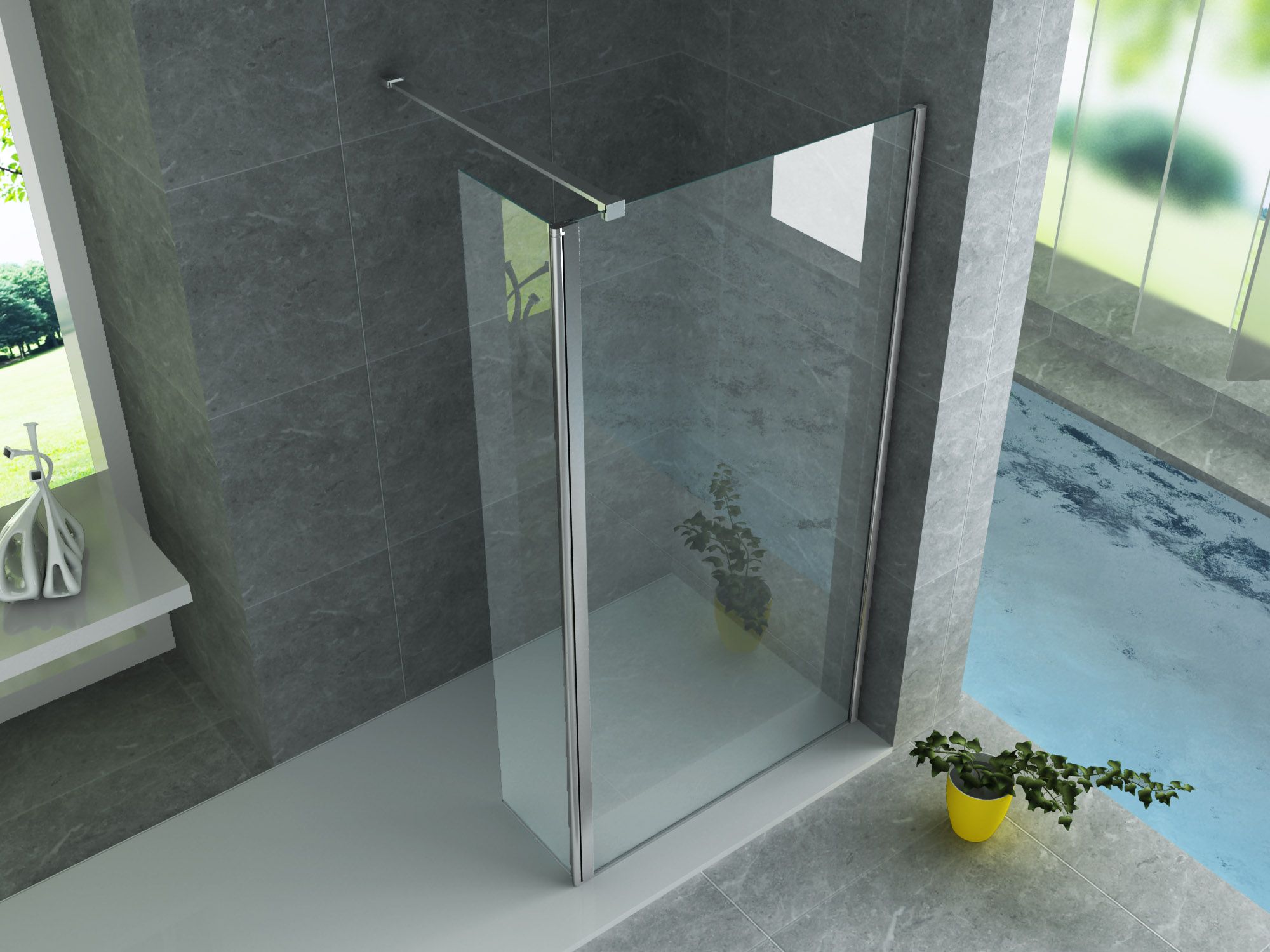 ALONI PAROI LATÉRALE POUR DOUCHE À L’ITALIENNE – PIVOTANTE - 300X2000MM - CHROME-VERRE CLAIR vue 3