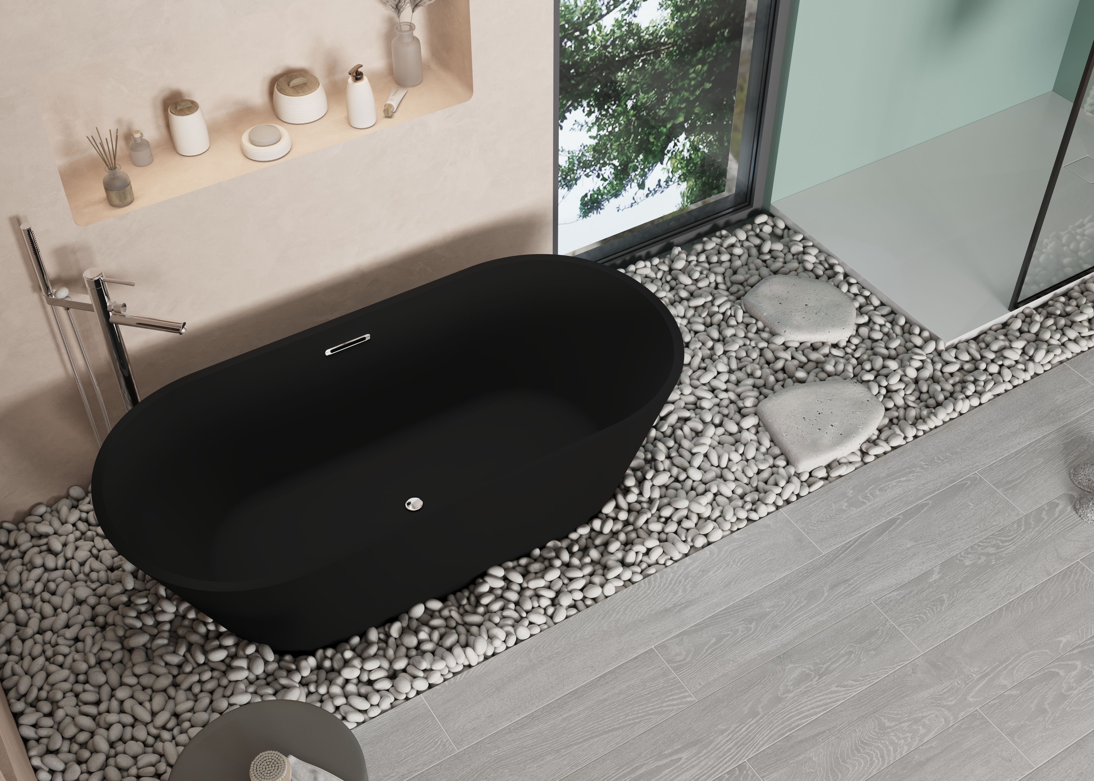 ALONI BAUCI VRIJSTAAND BAD - SOLID SURFACE - 170X80X58,5 CM - MAT ZWART vue 5