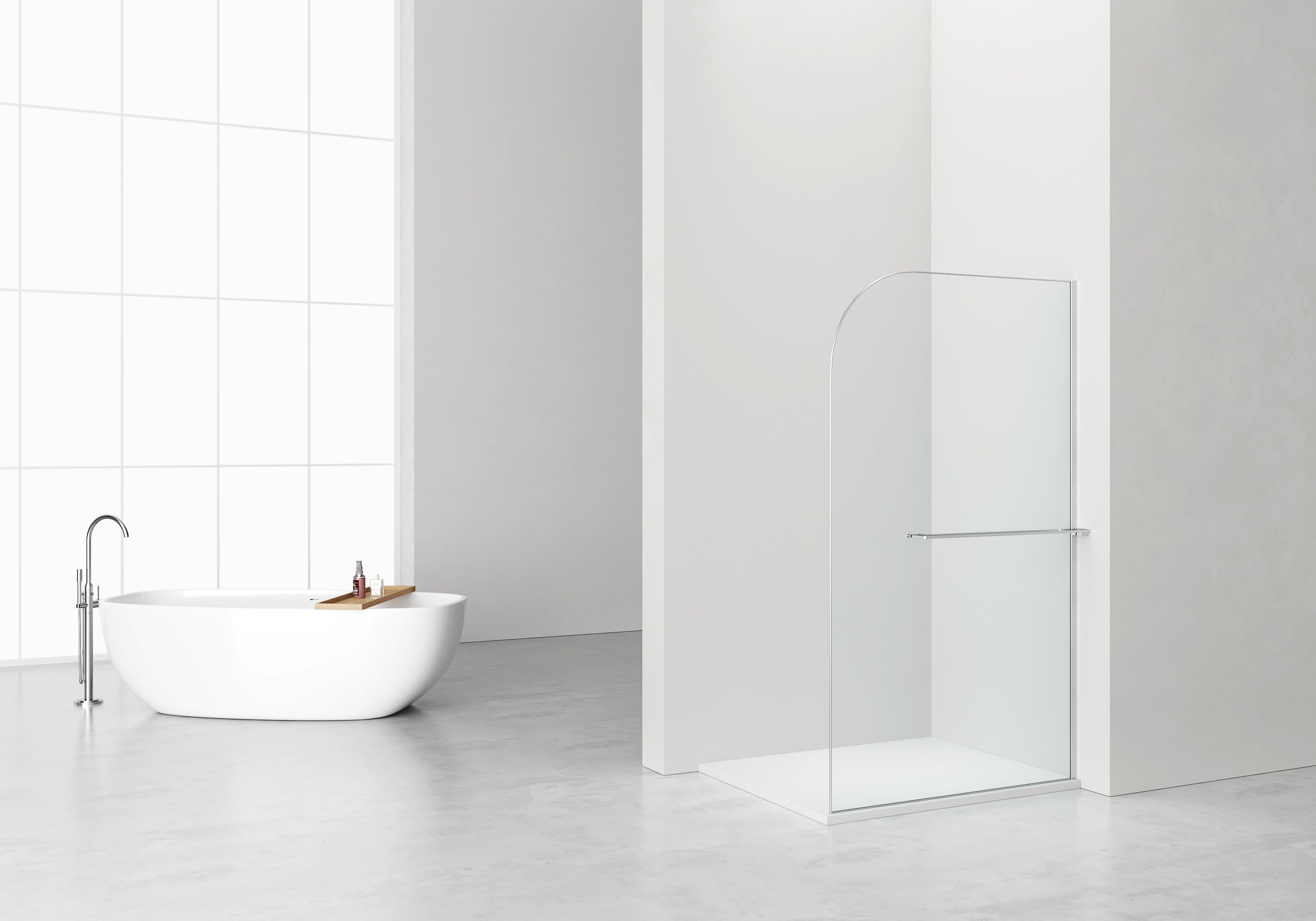 Curvy Douche À L'italienne Avec Porte-serviette - Courbée - Traitement Anti-calcaire - Réversible - Verre DE Sécurité 8MM - 120×200CM - Chrome - Verre Clair