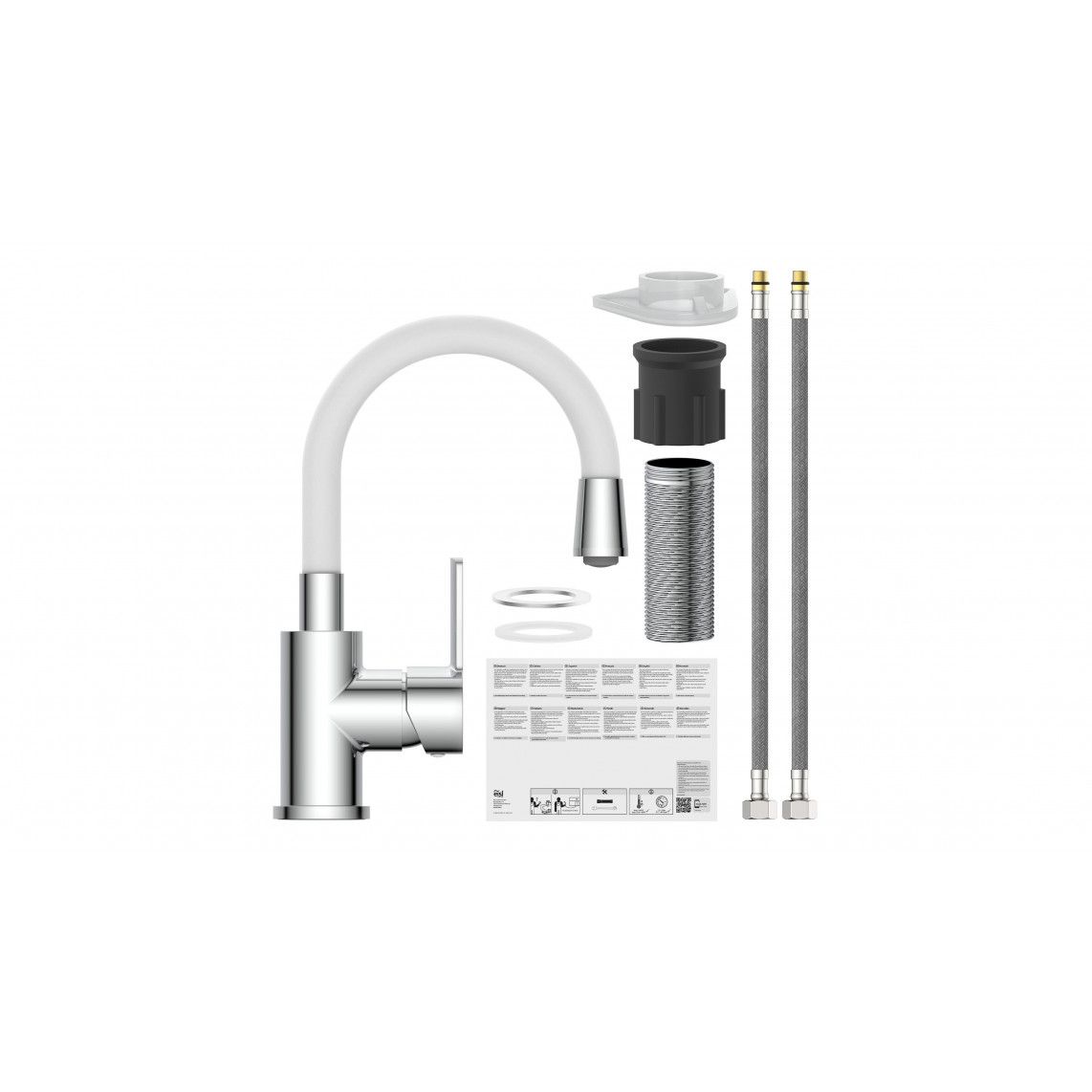 NI075FLCRW FLEXO Mitigeur lavabo, chromé/blanc, avec bec flexible vue 3