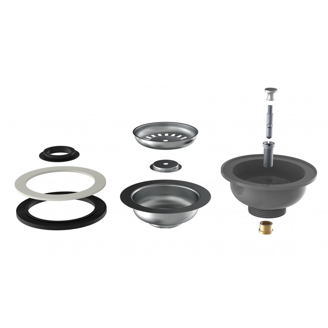 98835249 ECO-SAVE Basket valve, plastic, grey, 1 1/2" male, stainless steel valve cup & sieve Ø 114 mm vue 5