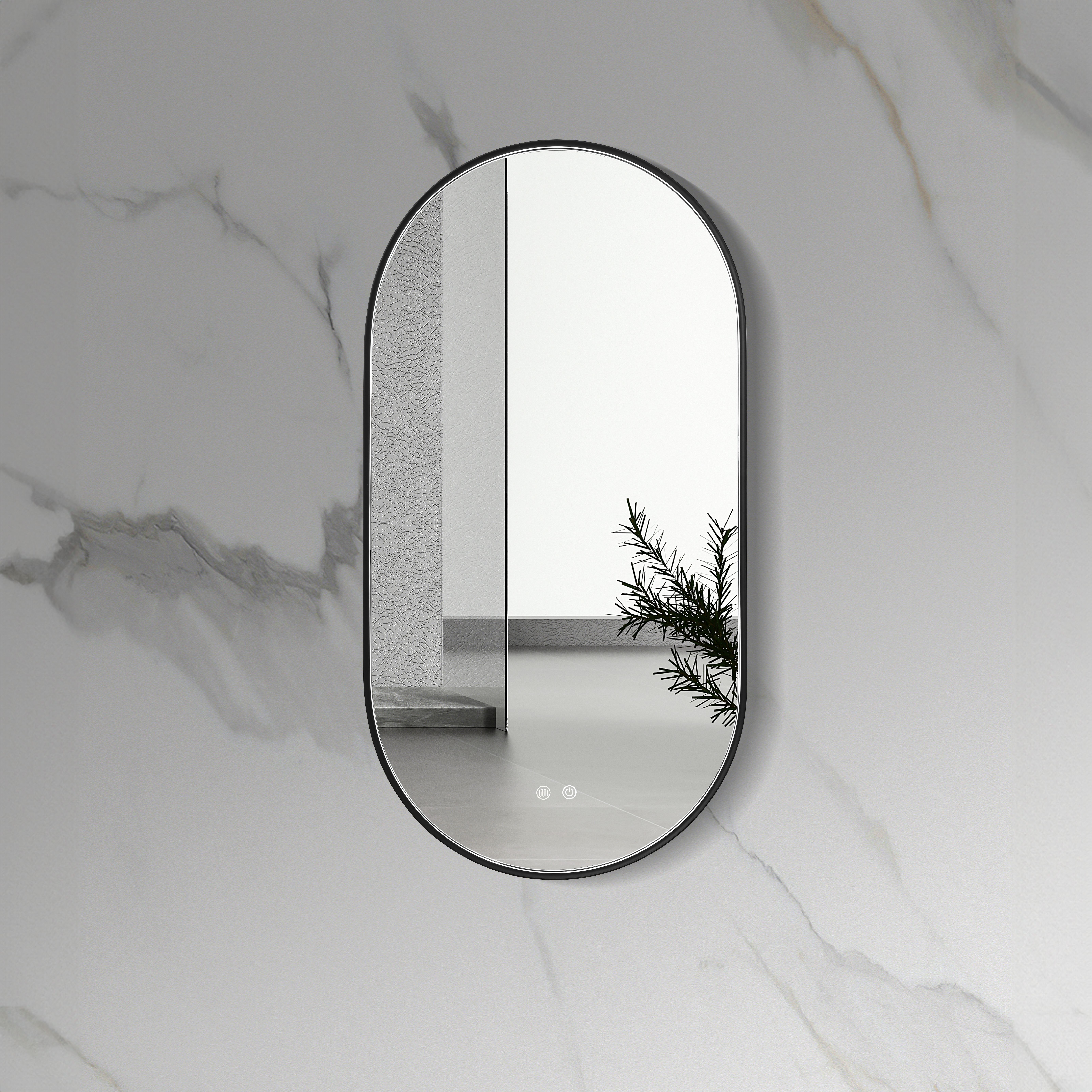 ALONI AVALO MIROIR - AVEC ÉCLAIRAGE LED - OVALE - AVEC CADRE - AVEC CHAUFFAGE - TEMPÉRATURE DE COULEUR LED 3500-6500K - 50X100CM - NOIR MAT vue 2