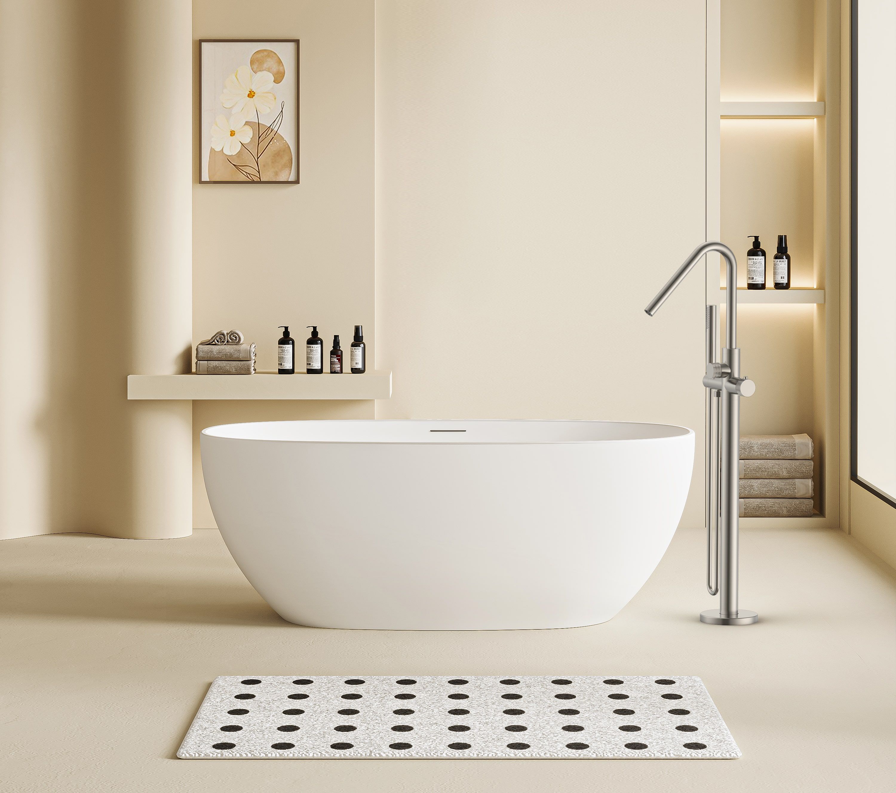 STRIA MITIGEUR DE BAIN – INDÉPENDANT – THERMOSTATIQUE – AVEC DOUCHETTE ET FLEXIBLE – BOUTONS AVEC STRUCTURE STRIÉE - BELGAQUA - ACIER INOX BROSSÉ vue 2