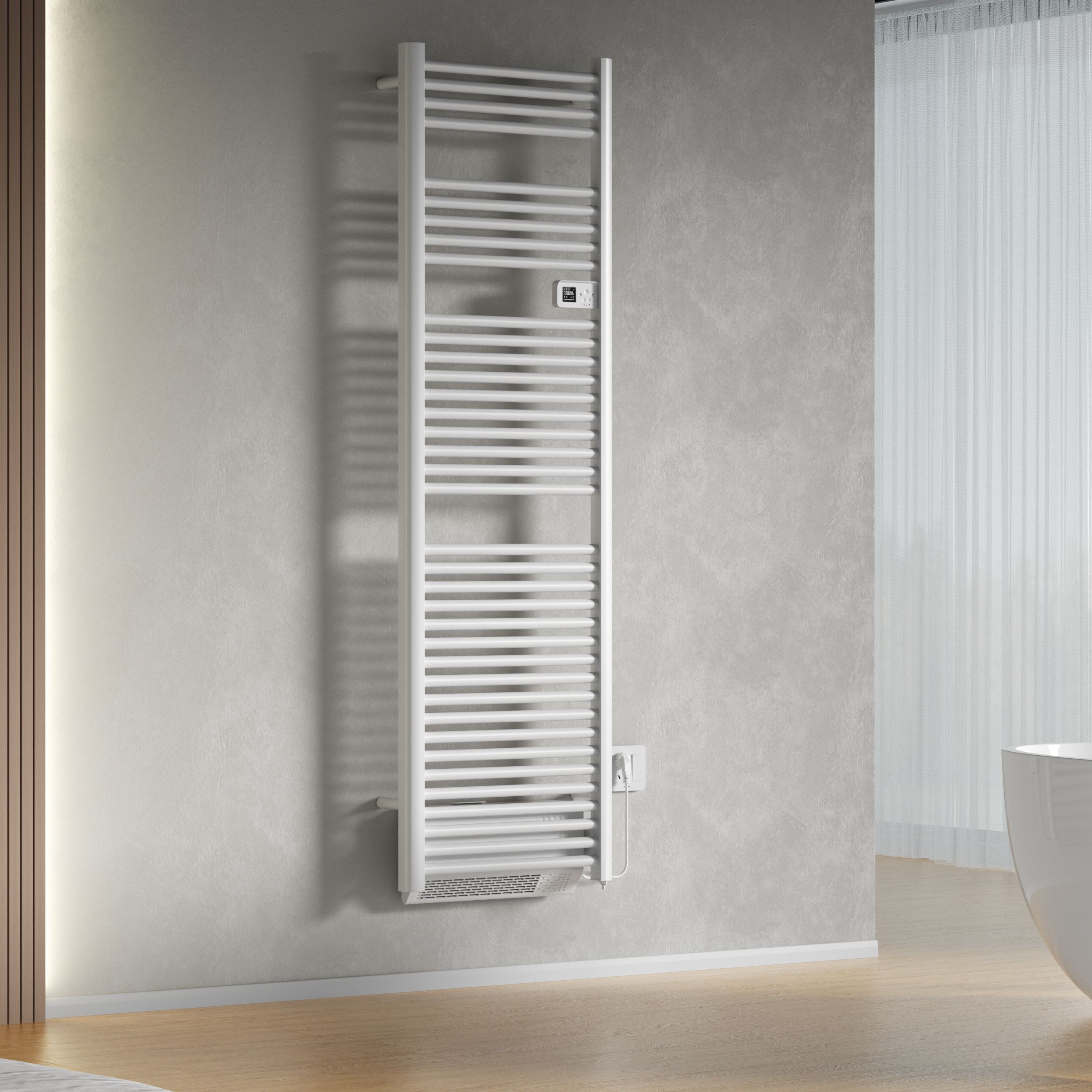 Belrad Sèche-serviettes Électrique Avec Souffleur – Avec Thermostat Numérique Programmable – Smart Wifi - 2000W – 1840×540×133 MM – Blanc Brillant