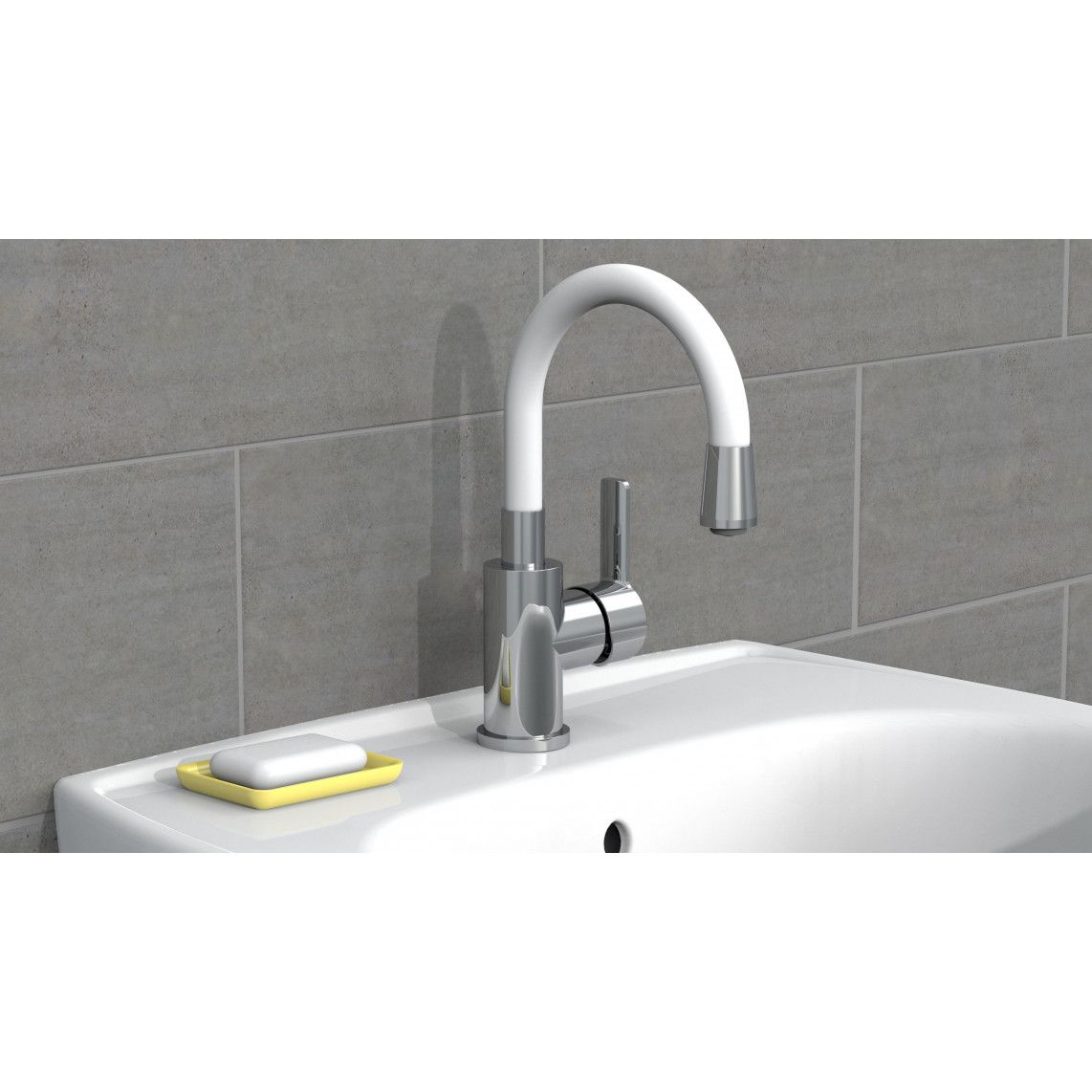NI075FLCRW FLEXO Mitigeur lavabo, chromé/blanc, avec bec flexible vue 4