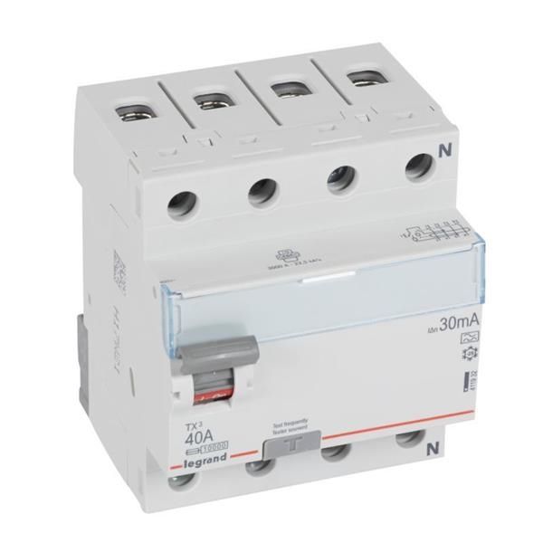 Interrupteur différentiel TX³ 4 pôles 30mA 40A type A - 4 modules