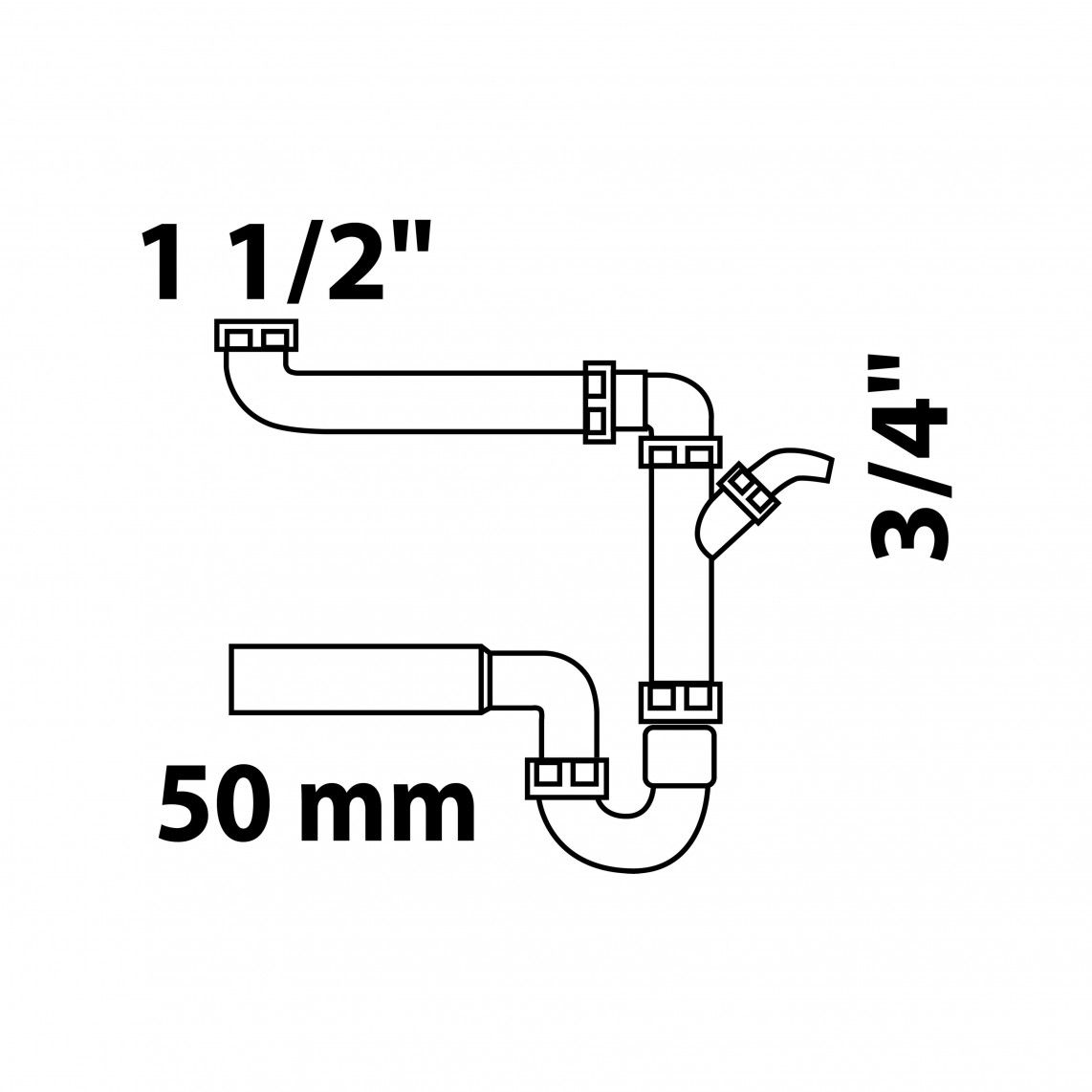 98833649 ECO-SAVE Space-saving sink tubular trap, plastic, grey, 1 1/2" female x 50 mm, with 3/4" device connection vue 9