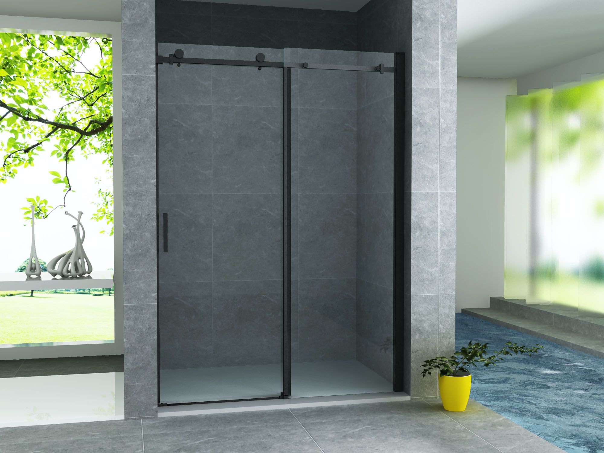 ALONI PORTE COULISSANTE POUR NICHE - 1200X2000MM - NOIR MAT-VERRE CLAIR vue 2