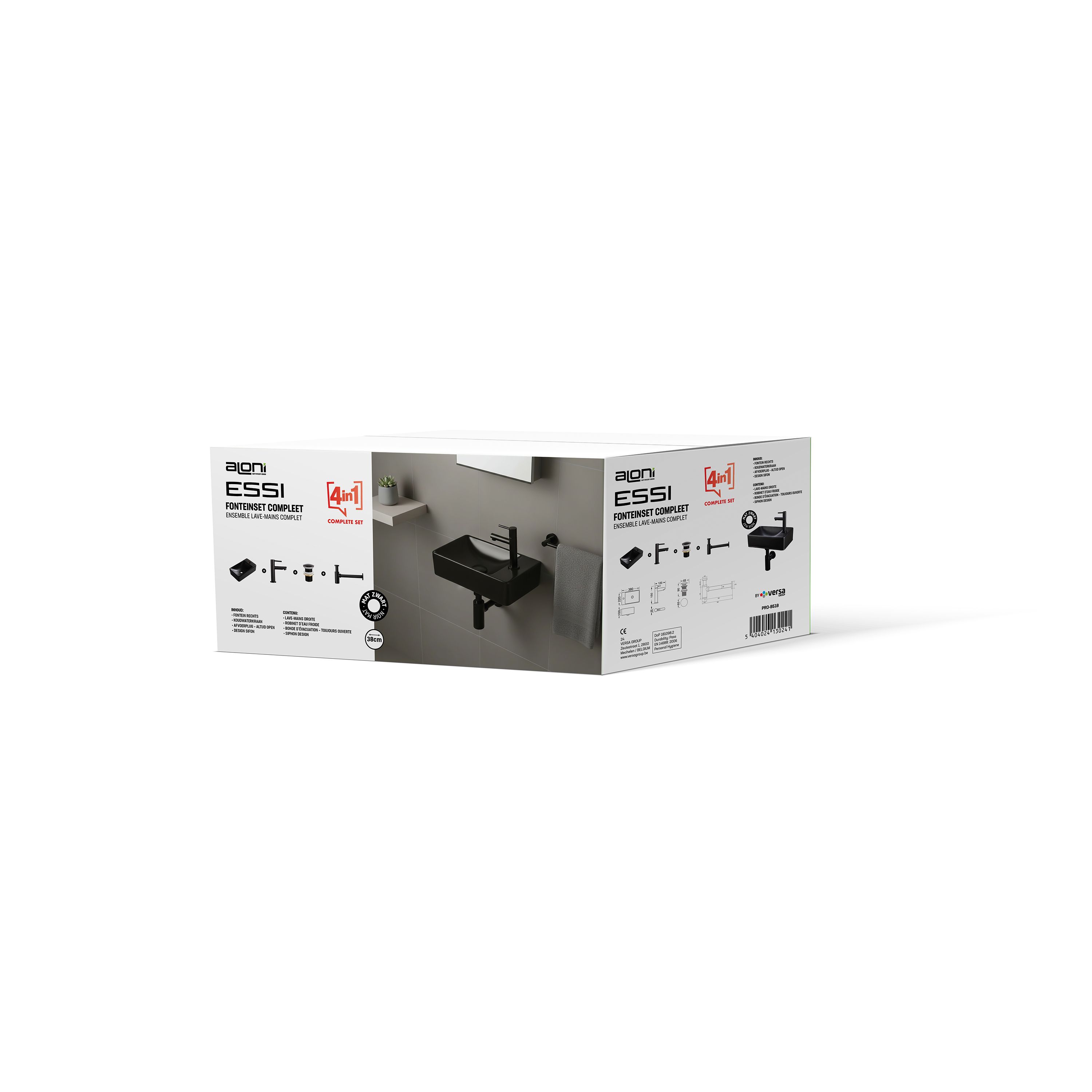 ENSEMBLE LAVE-MAINS ALONI ESSI COMPLET – AVEC LAVE-MAINS DROITE, ROBINET, BONDE DE VIDANGE ET SIPHON – NOIR MAT vue 4