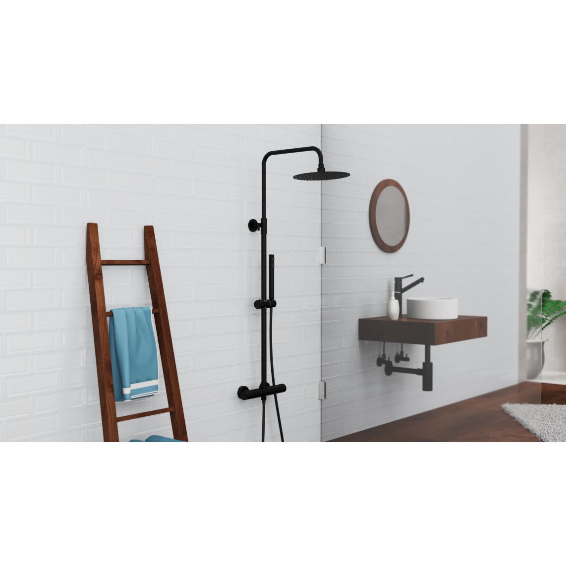 60074 AQUADUCT Overhead shower set, black matt, with thermostatic mixer vue 7