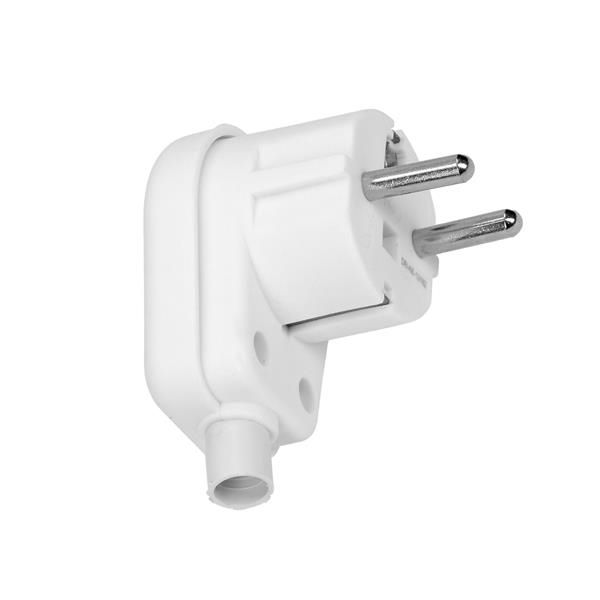 Fiche mâle coudée 2 pôles + T 16A 250V Blanche