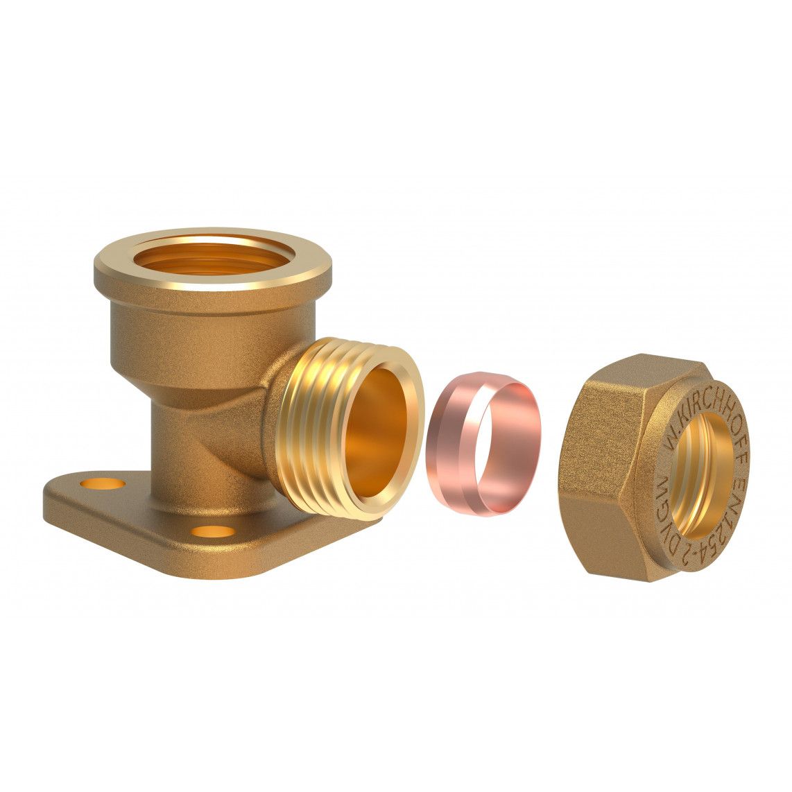 989458217 Elbow wall plate, brass, 15 mm x 1/2" female, clamp fitting for copper pipe vue 3