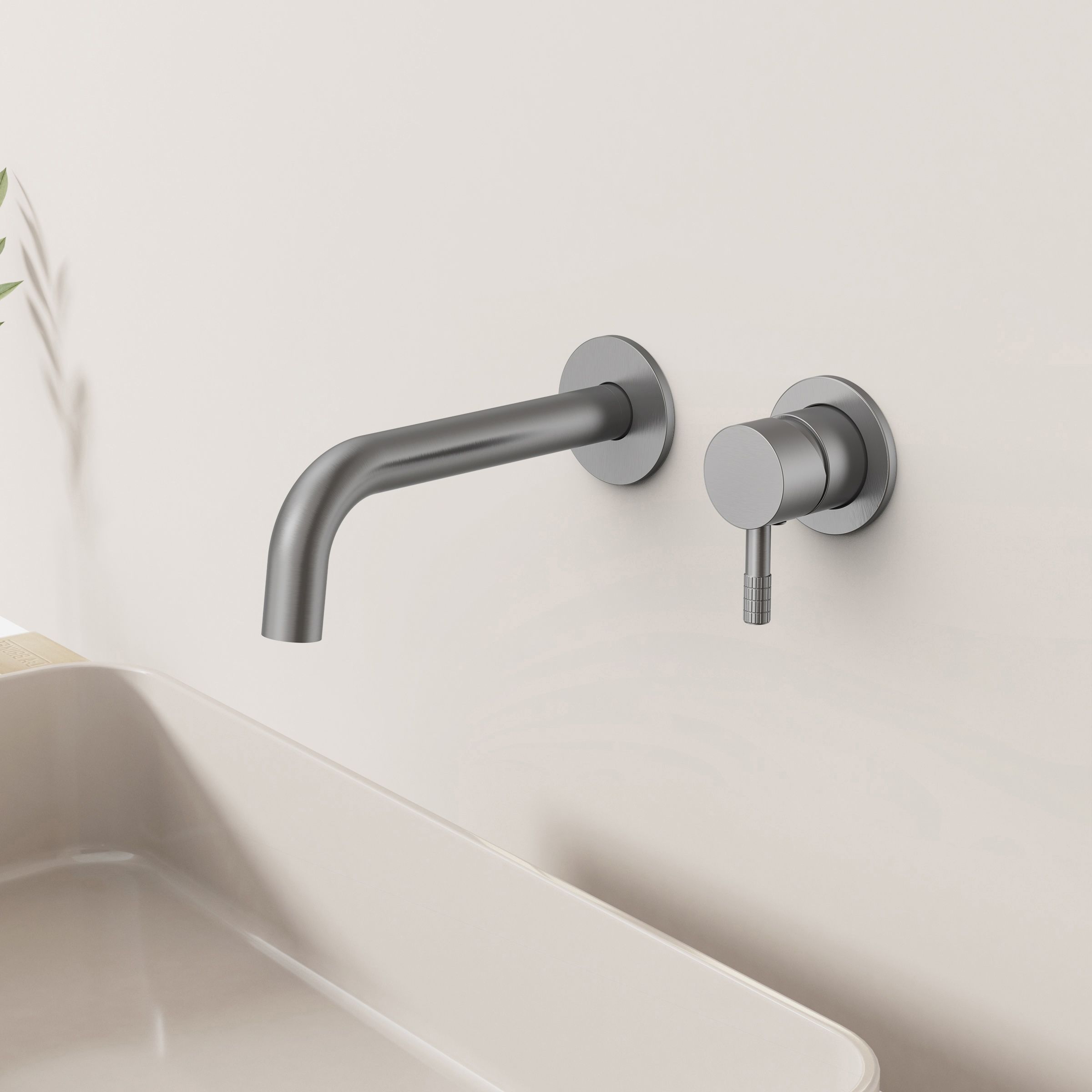 STRIA AFBOUWDEEL WASTAFELMENGKRAAN - COLD START - INBOUW - HENDEL MET VERFIJNDE RIBBELSTRUCTUUR  - ZONDER AFVOERPLUG - GUNMETAL (PVD) vue 3