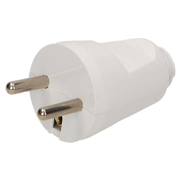 Fiche mâle droite 2 pôles + T Blanc IP20