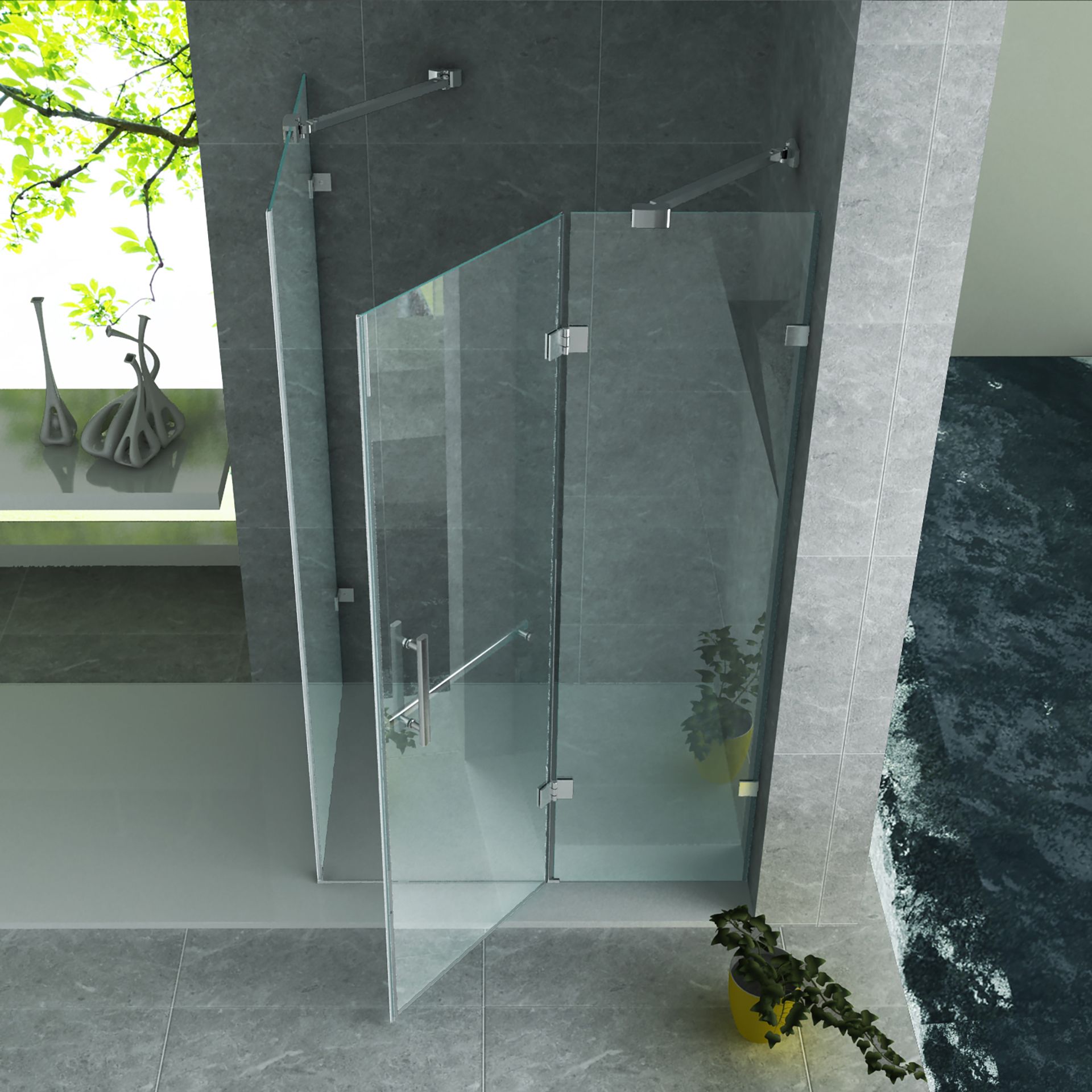 ALONI CABINE DE DOUCHE – PORTE PIVOTANTE ET PAROI LATÉRALE - 900X1200X1950MM - CHROME-VERRE CLAIR vue 3