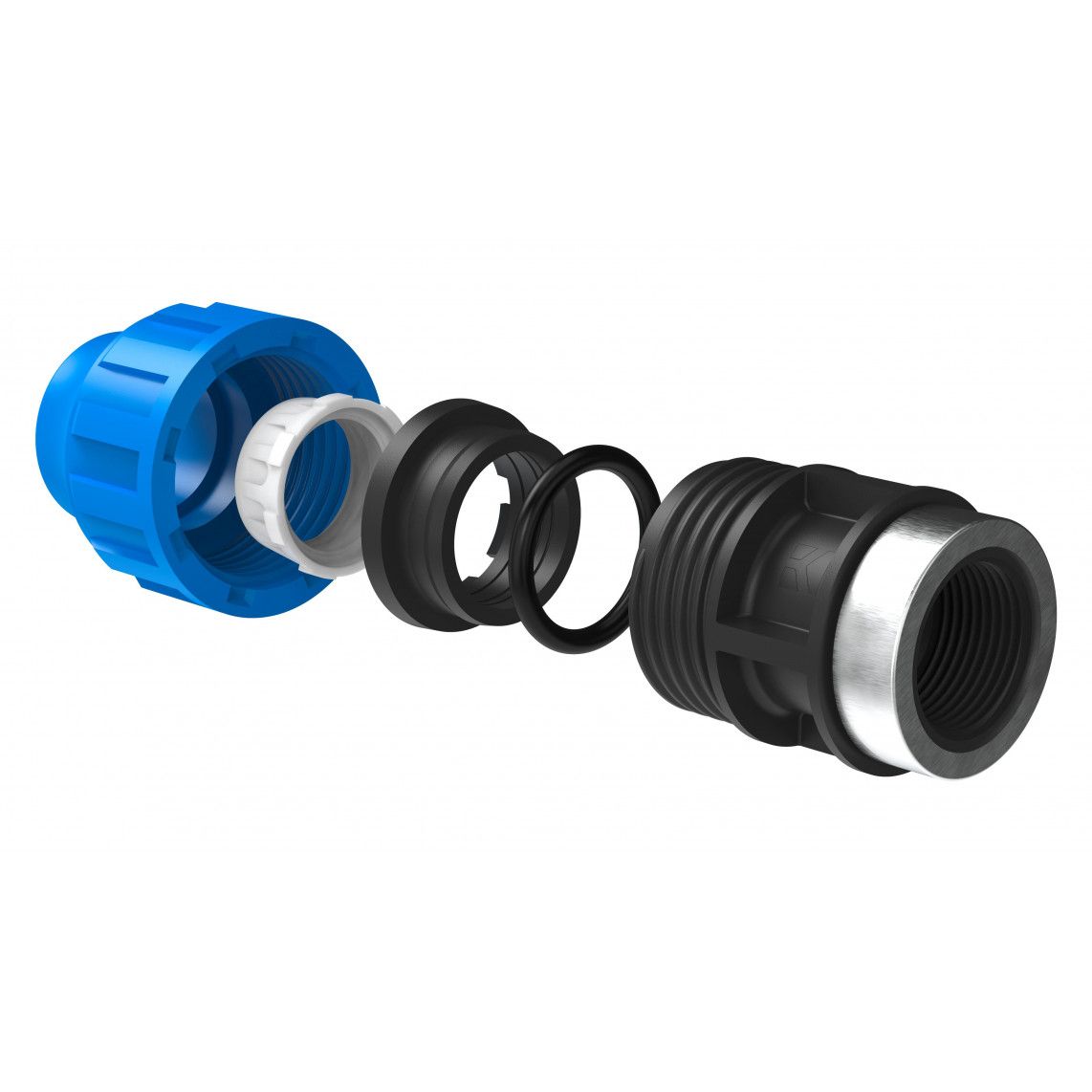 984843317 Transition piece, PP, 32 mm x 1" female, clamp fitting for HDPE pipe, DVGW certified vue 3