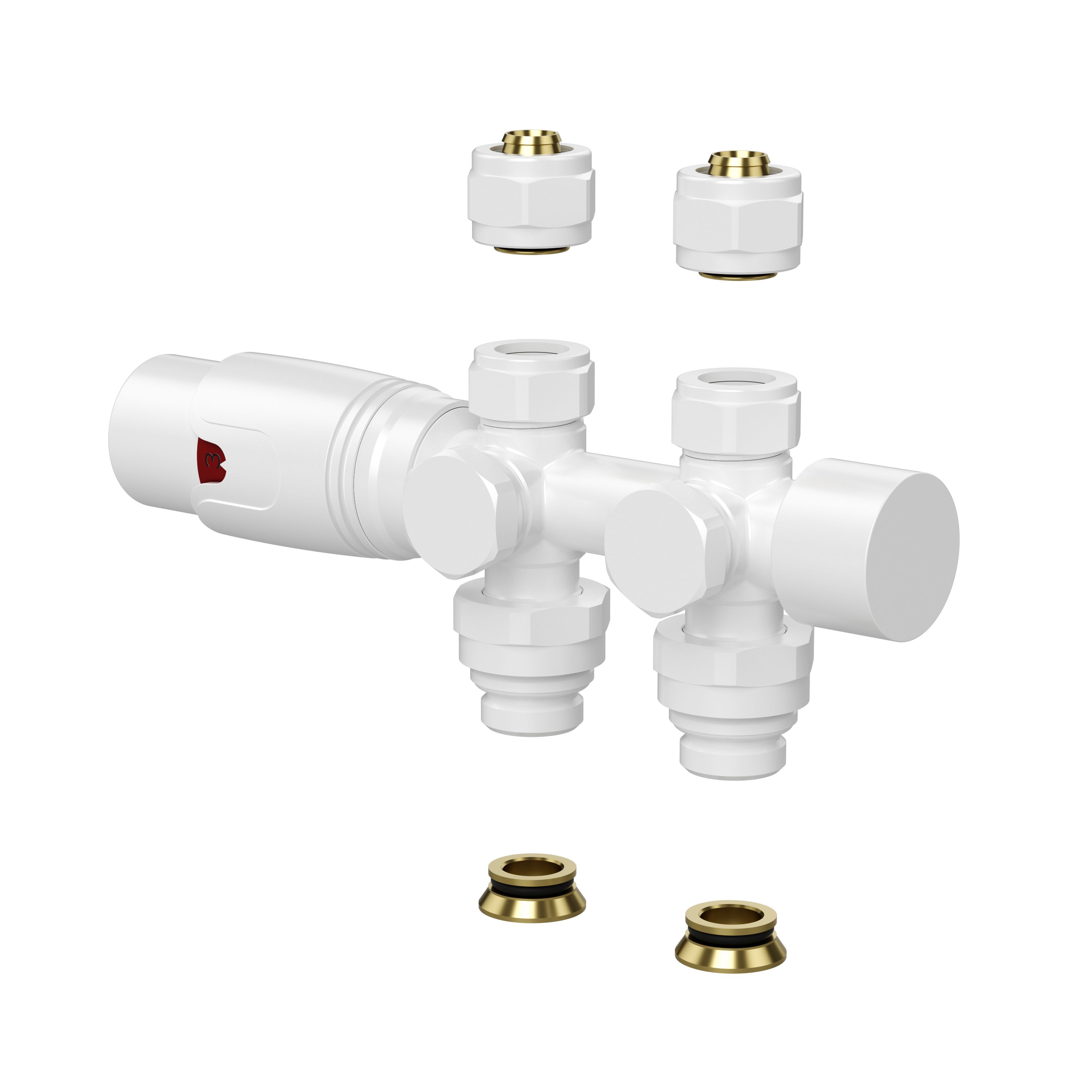 BELRAD VANNE DE RADIATEUR – DESIGN – THERMOSTATIQUE – RACCORDEMENT CENTRAL – RACCORDEMENT MURAL ET AU SOL – BLANC BRILLANT vue 2