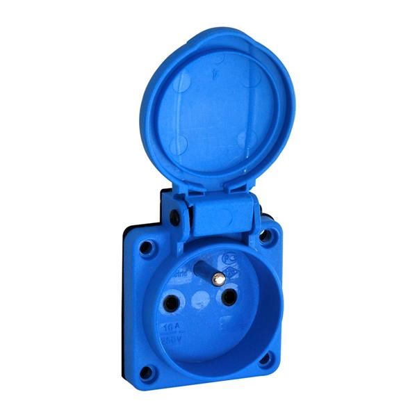 Prise semi-encastrée 1 x 16A 220 - 240Vac 2 pôles + T Bleu+protec.enfant avec vis