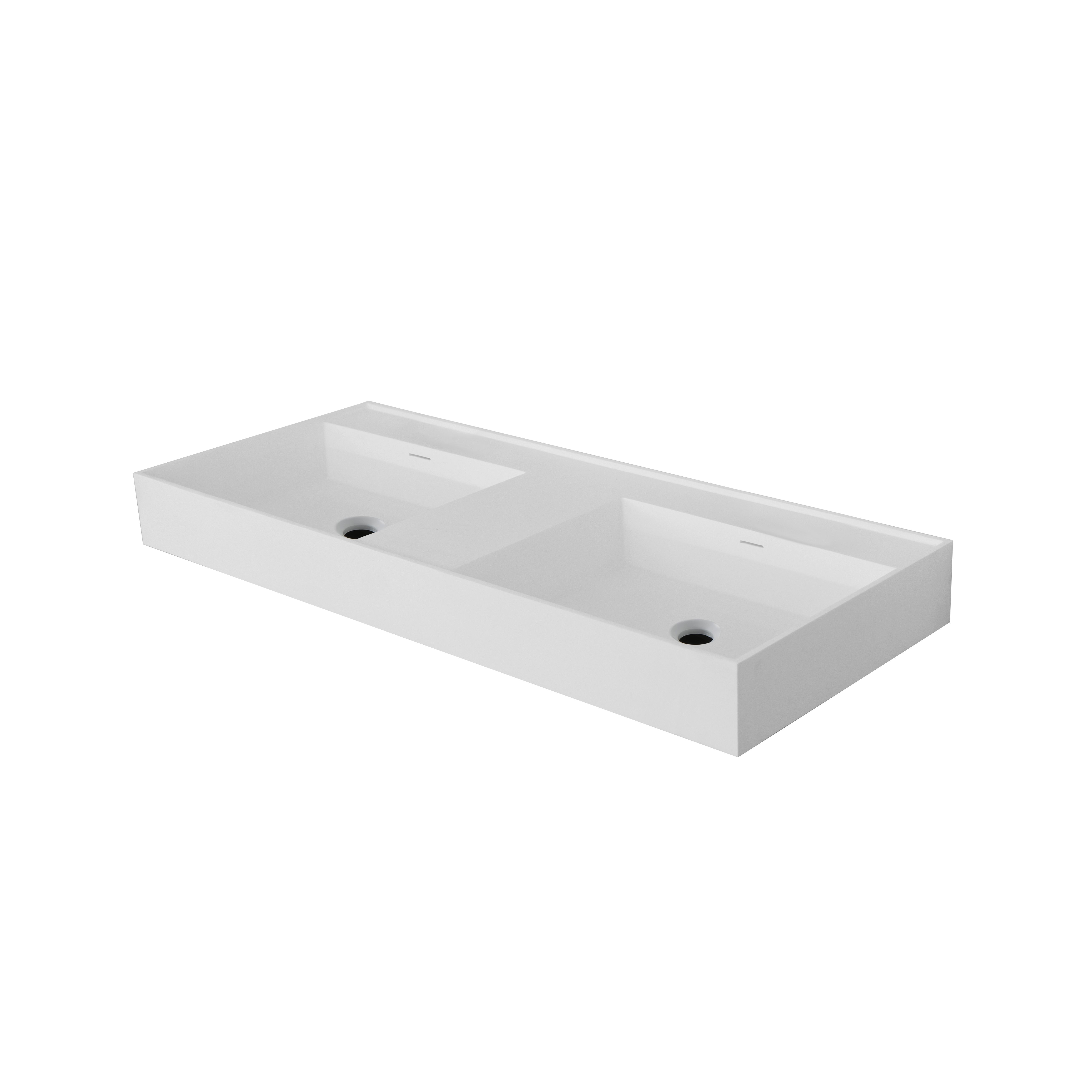 WONDA SQUARE WASTAFEL - 2 WASBAKKEN - MET OVERLOOP - ZONDER KRAANGATEN - KUNSTMARMER - 120X12X52,5 CM - MAT WIT vue 2