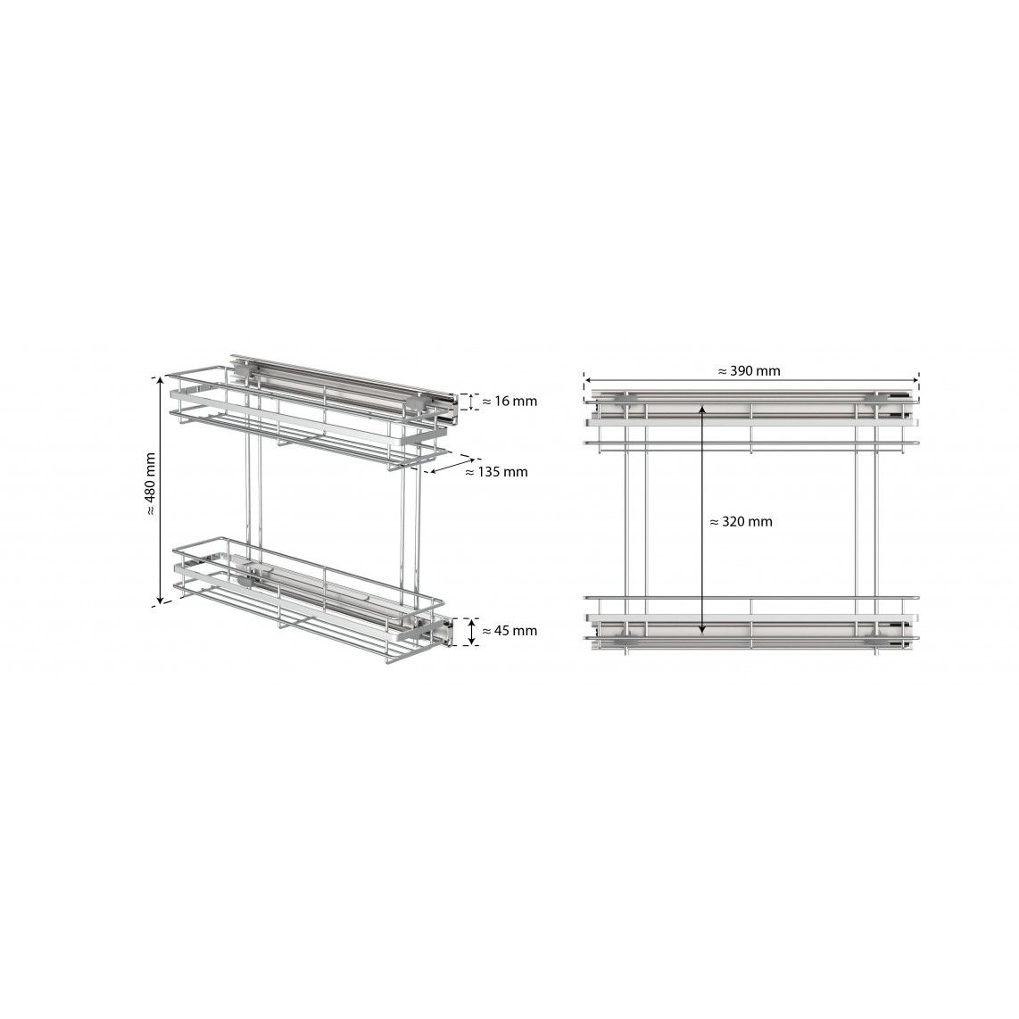 4316 Spoelbak lade, chroom, 135 x 480 x 390 mm vue 4