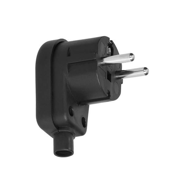 Fiche mâle coudée 2 pôles + T 16A 250V Noir