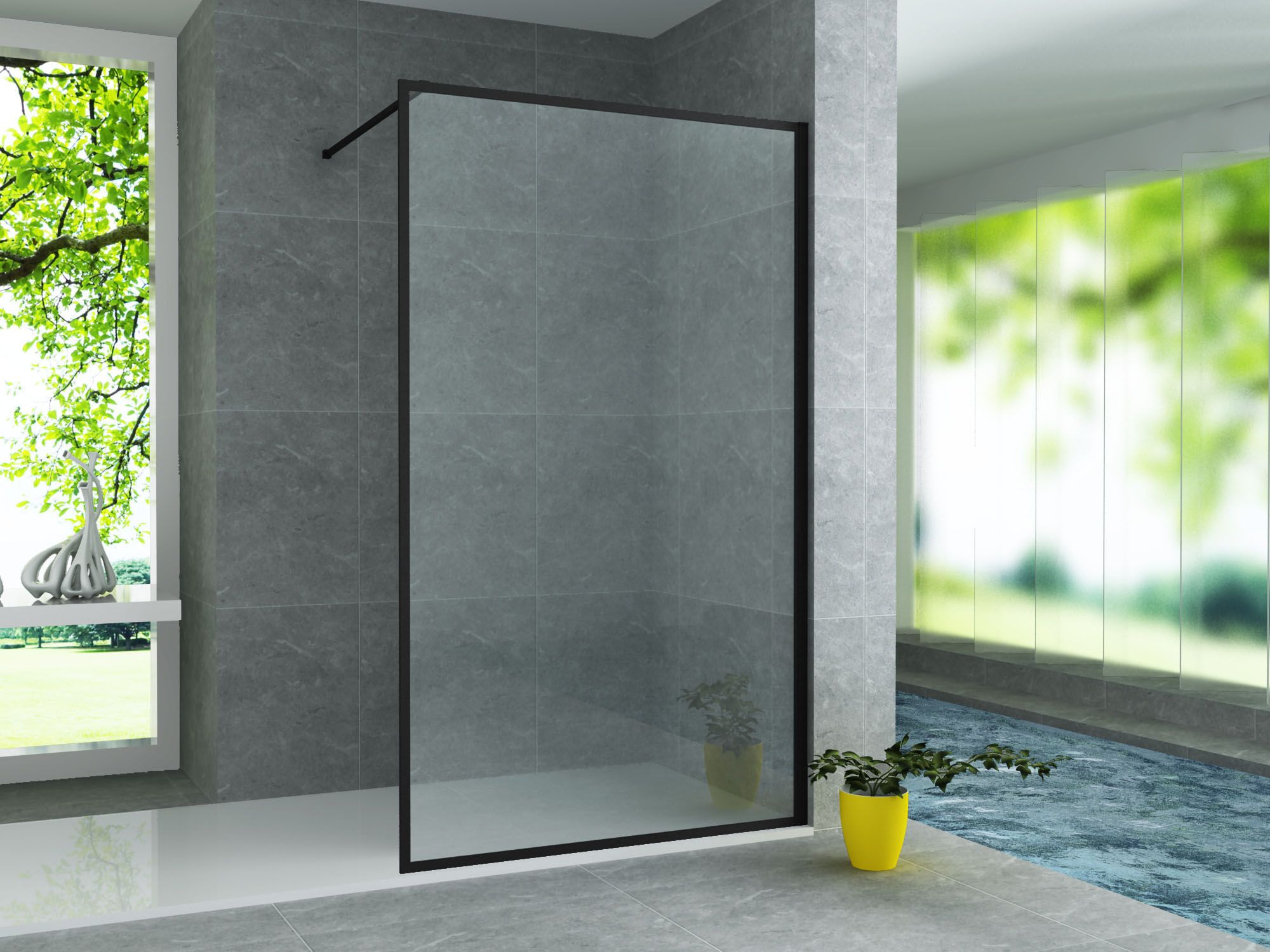 ALONI INLOOPDOUCHE MET KADER - 1000 X 2000MM - MAT ZWART - HELDER GLAS vue 2