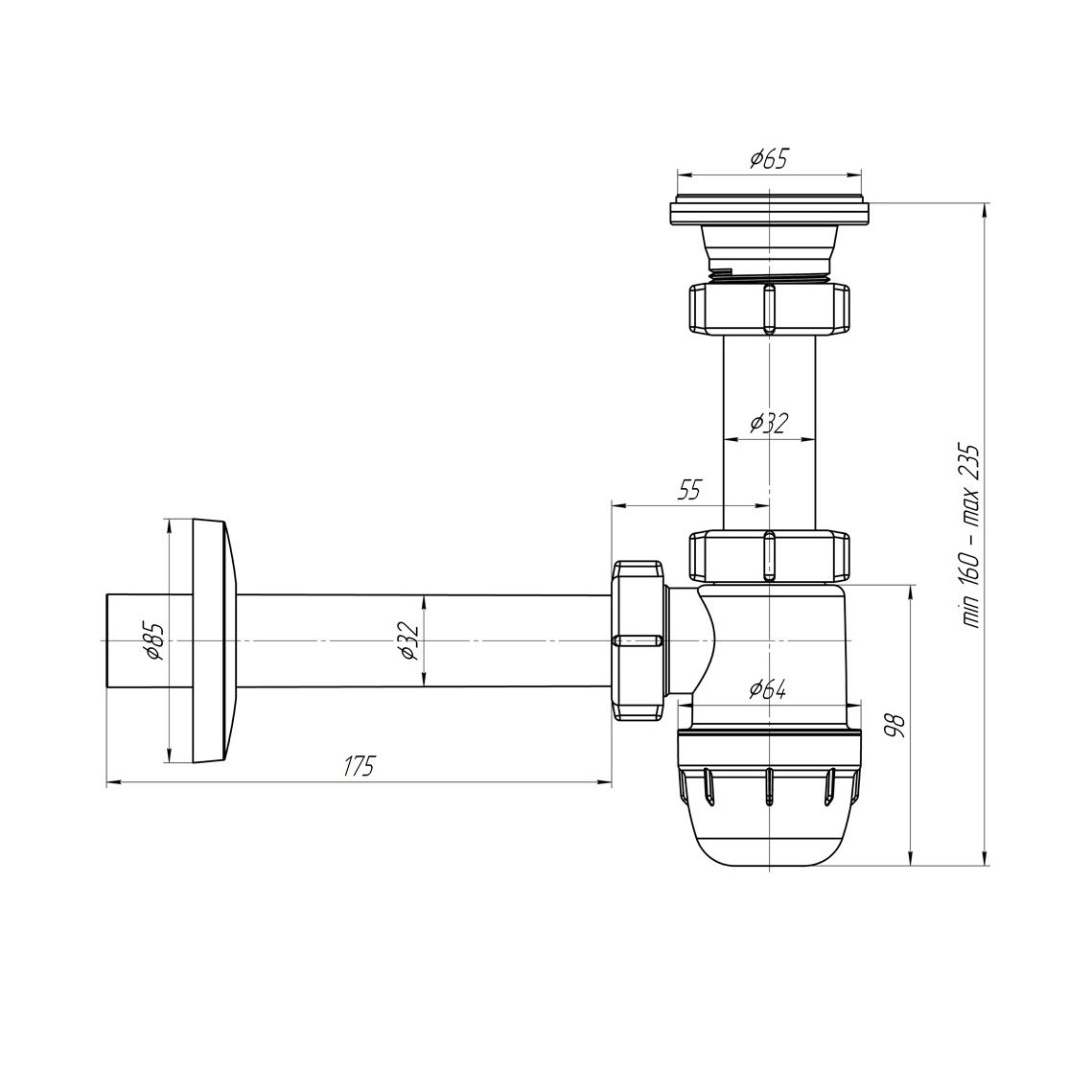 ALONI SIPHON BOUTEILLE POUR LAVABO AVEC CREPINE Ø32MM BLANC vue 3