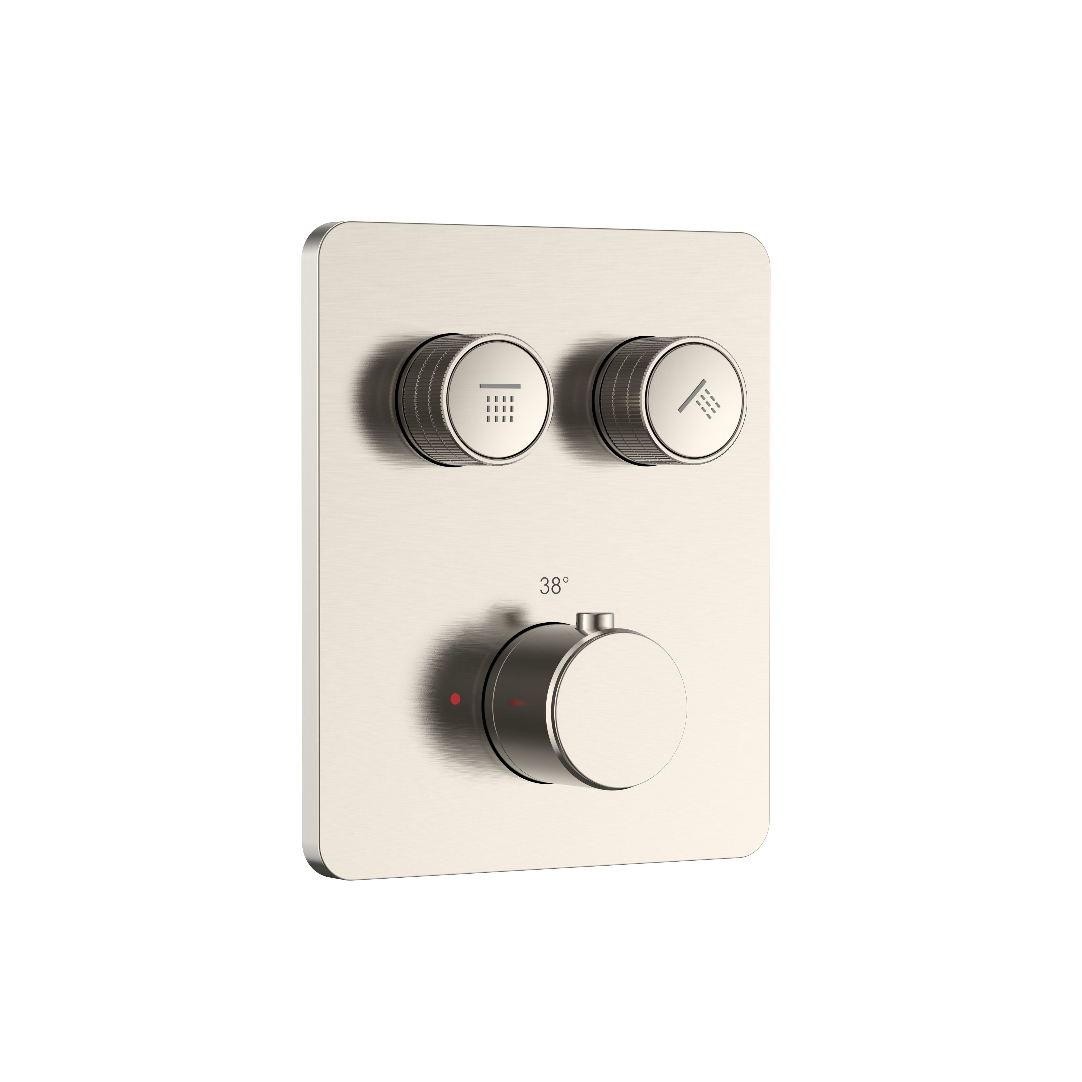 STRIA MITIGEUR DE DOUCHE – 2 VOIES – THERMOSTATIQUE – BOUTONS POUSSOIRS S AVEC STRUCTURE STRIÉE RAFFINÉE – AVEC BOÎTIER D’ENCASTREMENT ET ÉLÉMENT DE FINITION – RECTANG. – BELGAQUA - ACIER INOX BROSSÉ vue 2