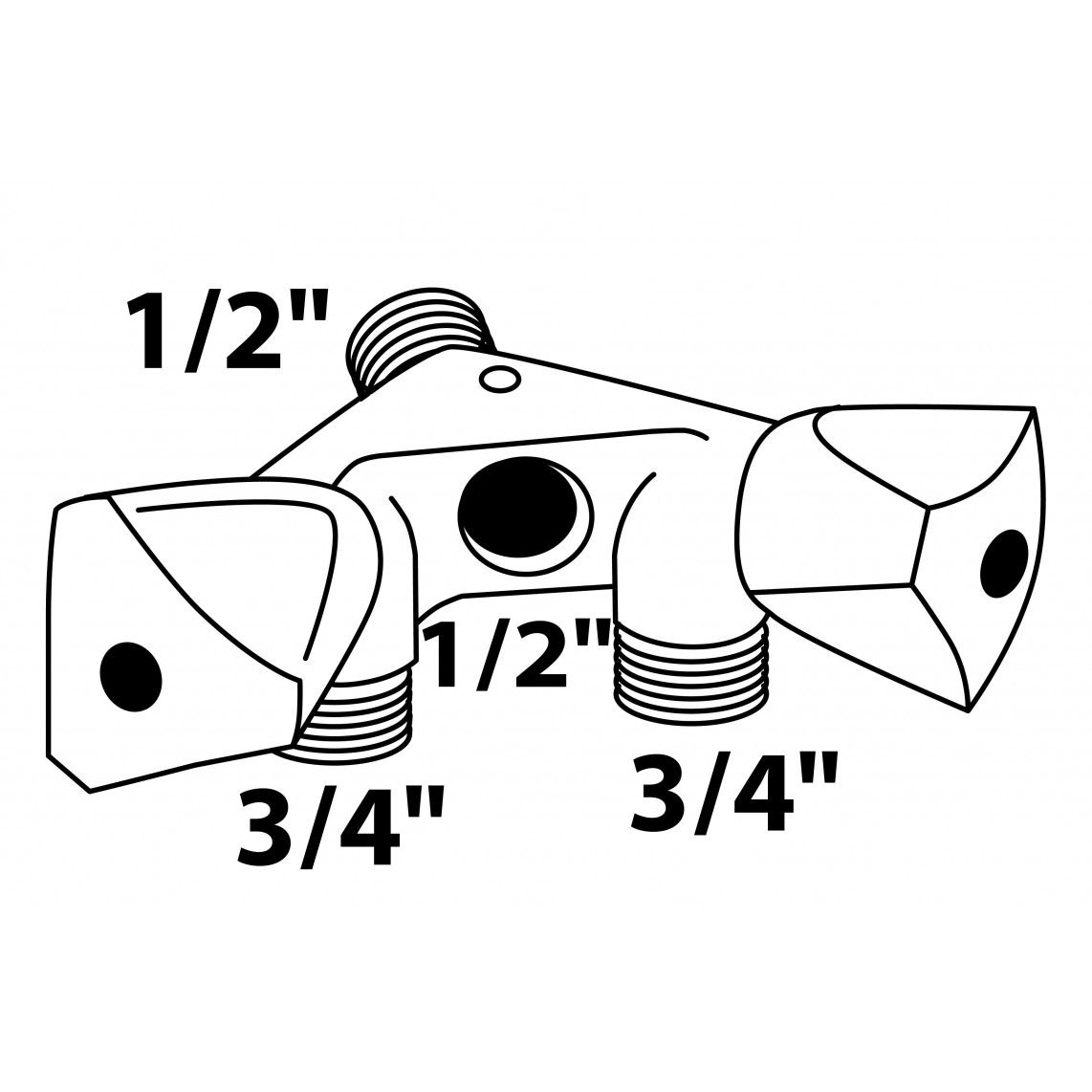 986321113 Double additional wall valve, chrome, 1/2" male x 3/4" male x 1/2" female, with non-return valve vue 2