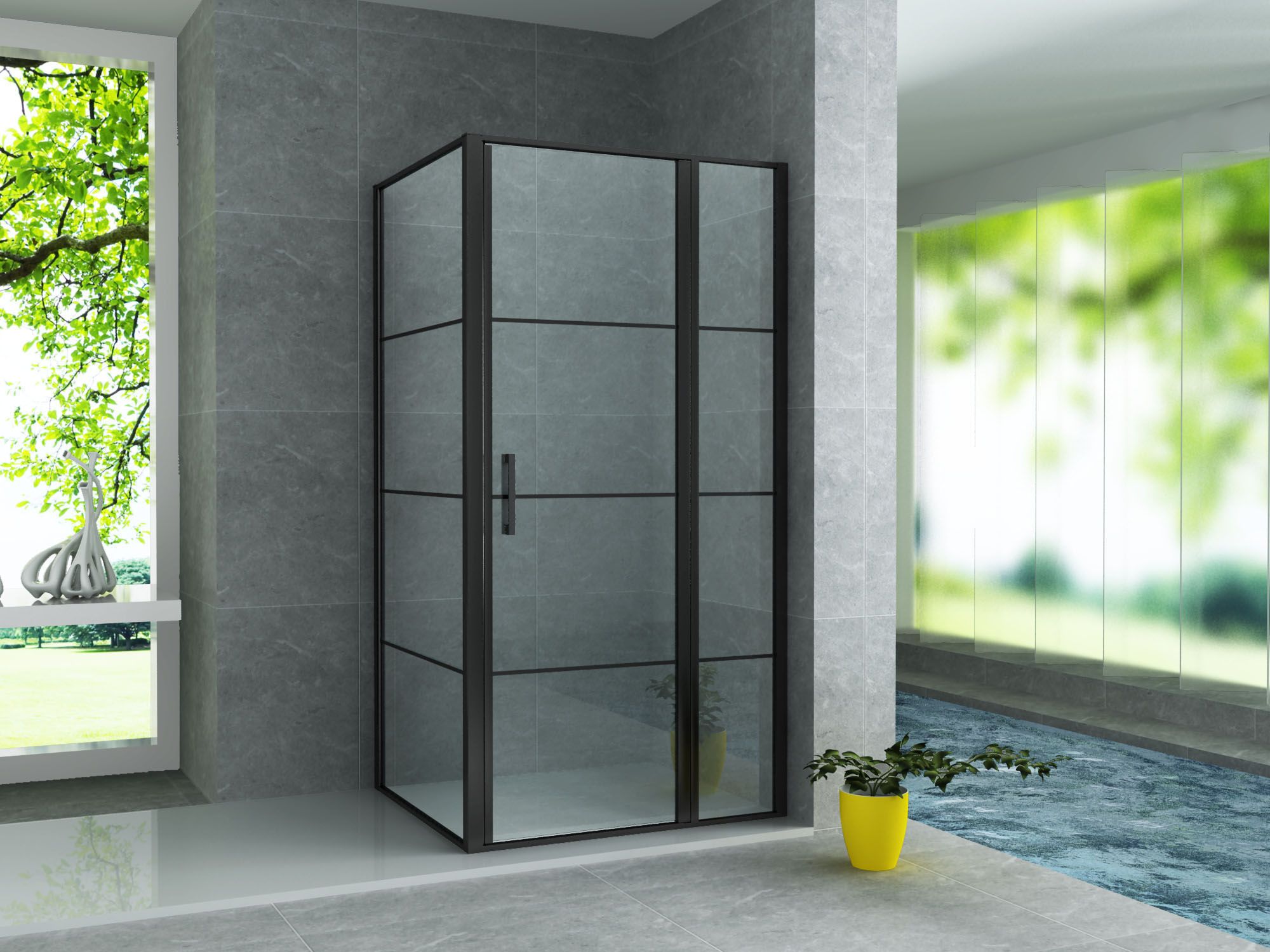 ALONI CABINE DE DOUCHE – PORTE PIVOTANTE ET PAROI LATÉRALE - 900X1200X2000MM - NOIR MAT-VERRE CLAIR vue 2