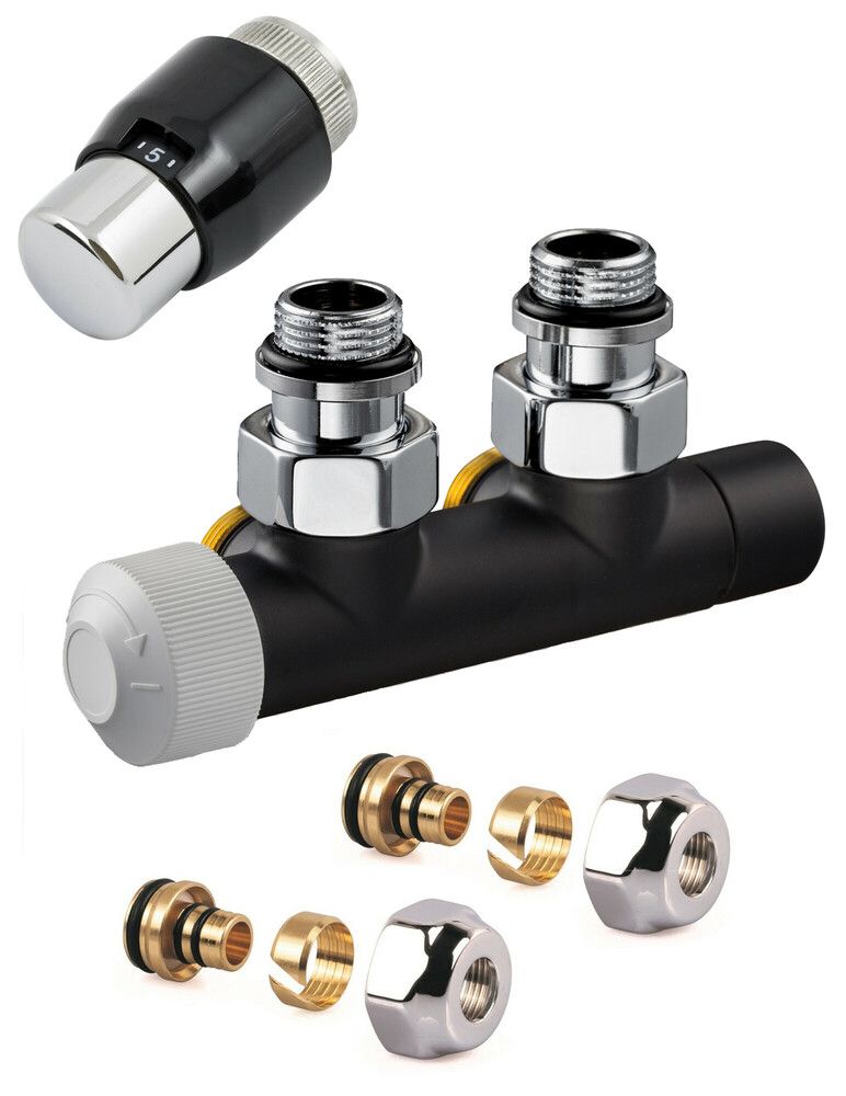 Resideo Therafix Design Set Raccordement Mural Gauche 1/2” Noir