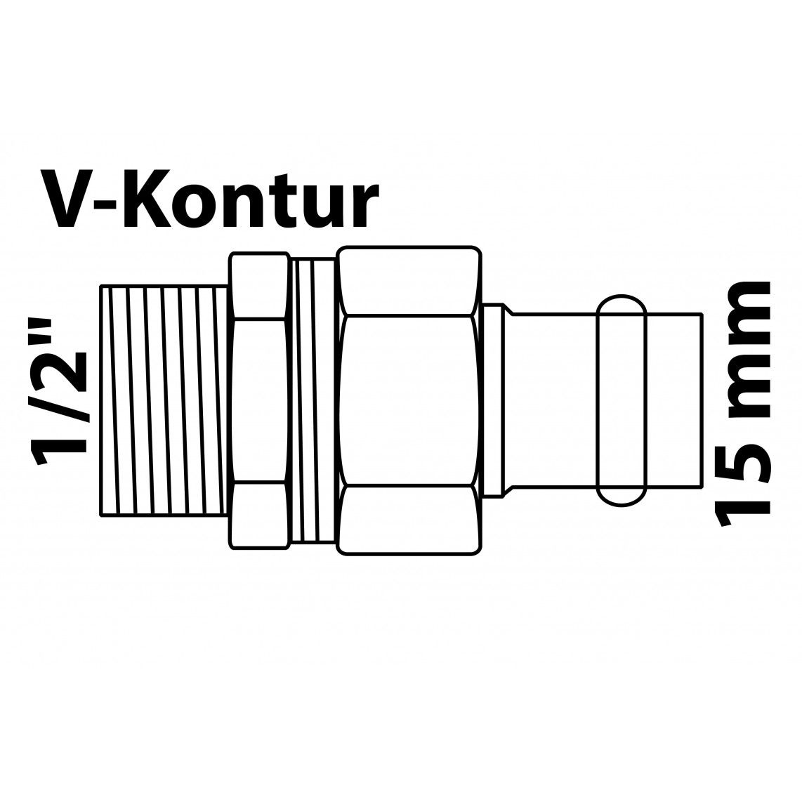 988627254 Screw connection, press fitting for copper V-profile, 15 mm x 1/2" male, flat sealing, 1 socket vue 2