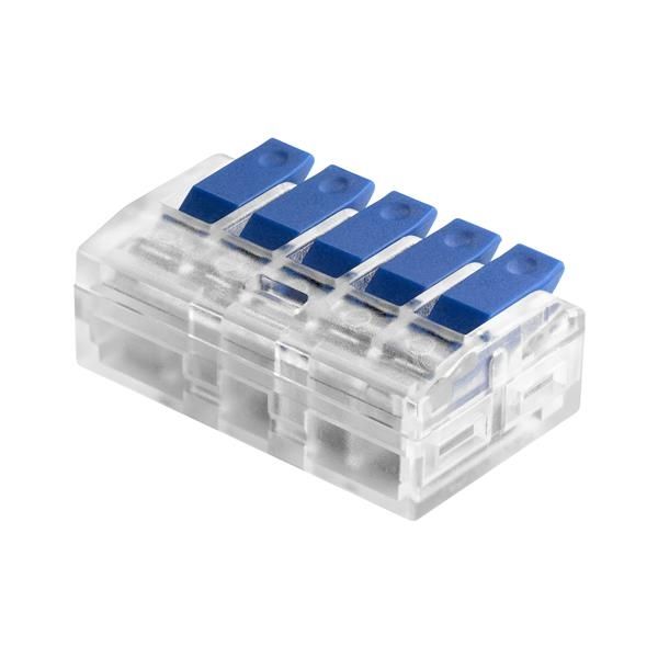 Borne à levier 5 conducteurs pour câble 0.2 - 4mm²; IEC 450V / 32A; blister 4 pièces