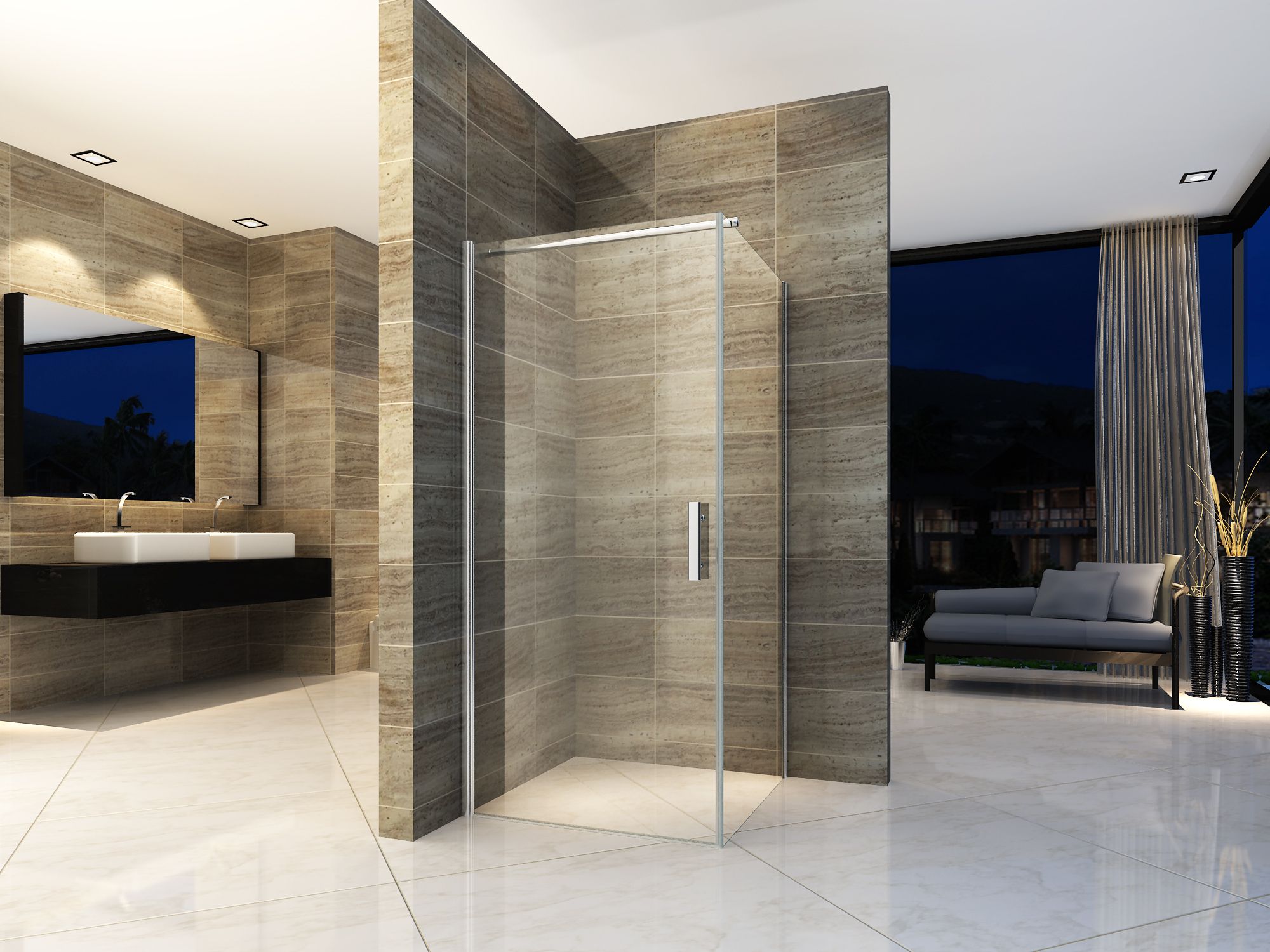 ALONI CABINE DE DOUCHE – PORTE PIVOTANTE ET PAROI LATÉRALE - 900X900X1900MM - CHROME-VERRE CLAIR vue 2