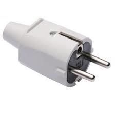 Fiche mâle caoutchouc 2 pôles + T 10 / 16A - 250V IP20 BLANC