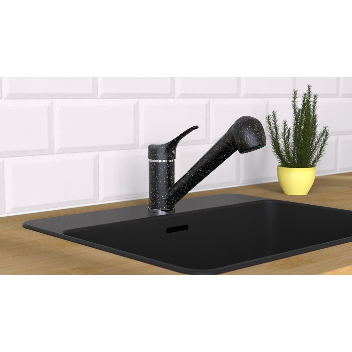 NI183SMCR GRANIT Sink mixer, granite black/chrome, with pull-out sprayer vue 7